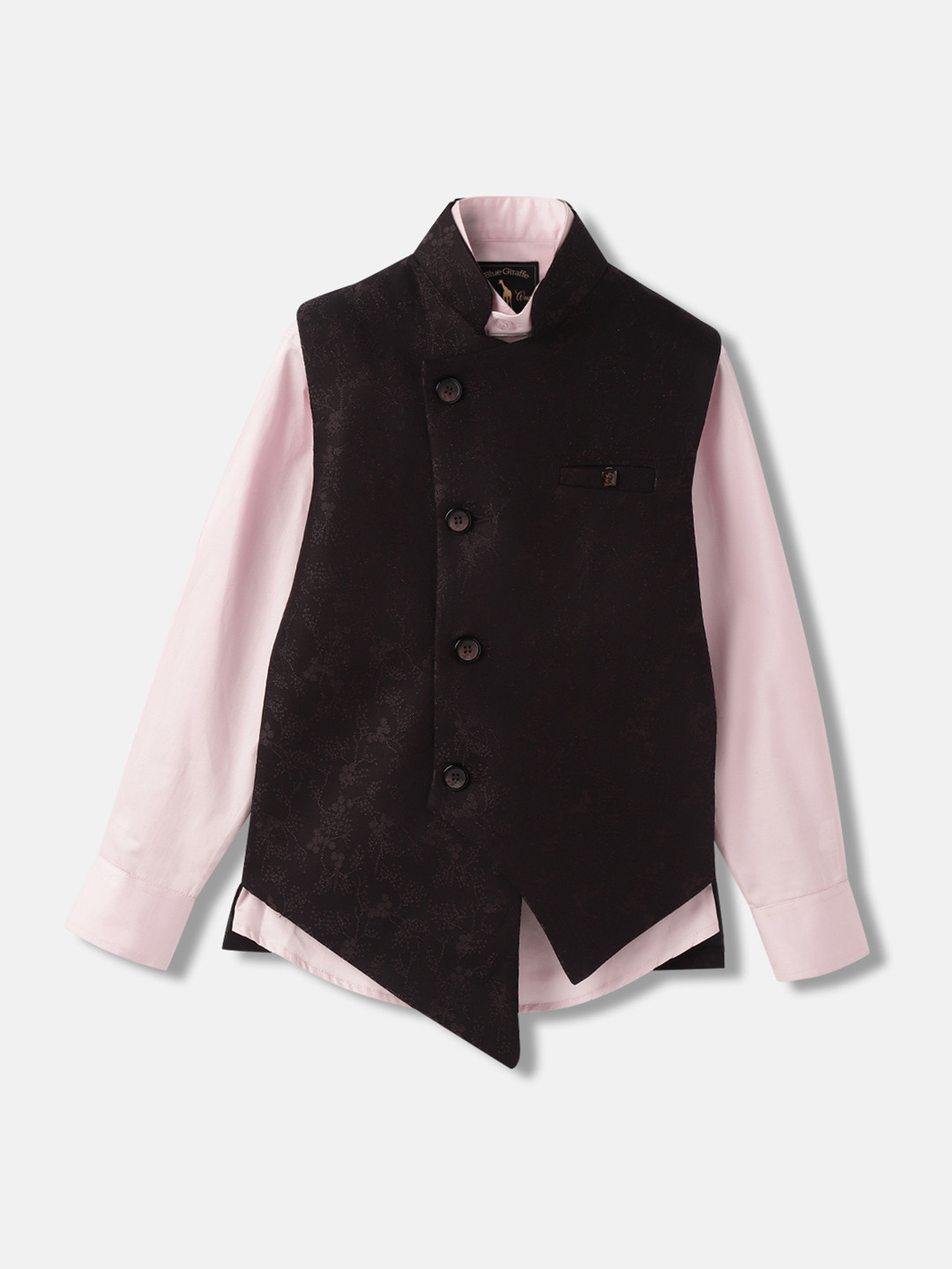 Blue Giraffe Boys Self Design Three-Piece Single-Breasted Shirt & Trousers With Waistcoat