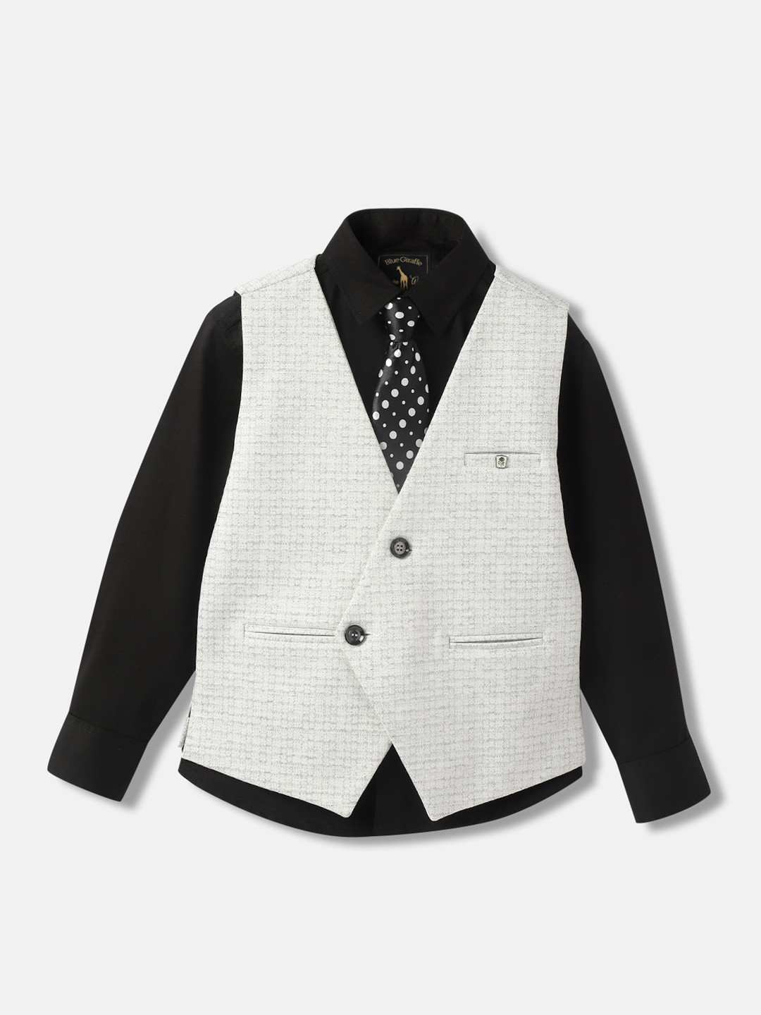 Blue Giraffe Self Design Three-Piece Single-Breasted Shirt & Trousers With Waistcoat