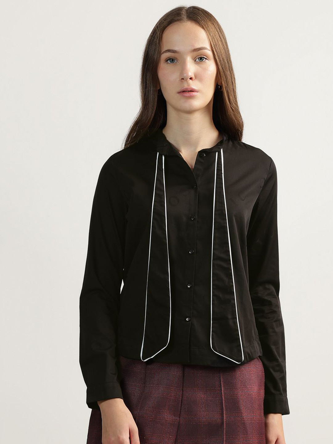 Iconic Women Solid Tie-Up Neck Cotton Top