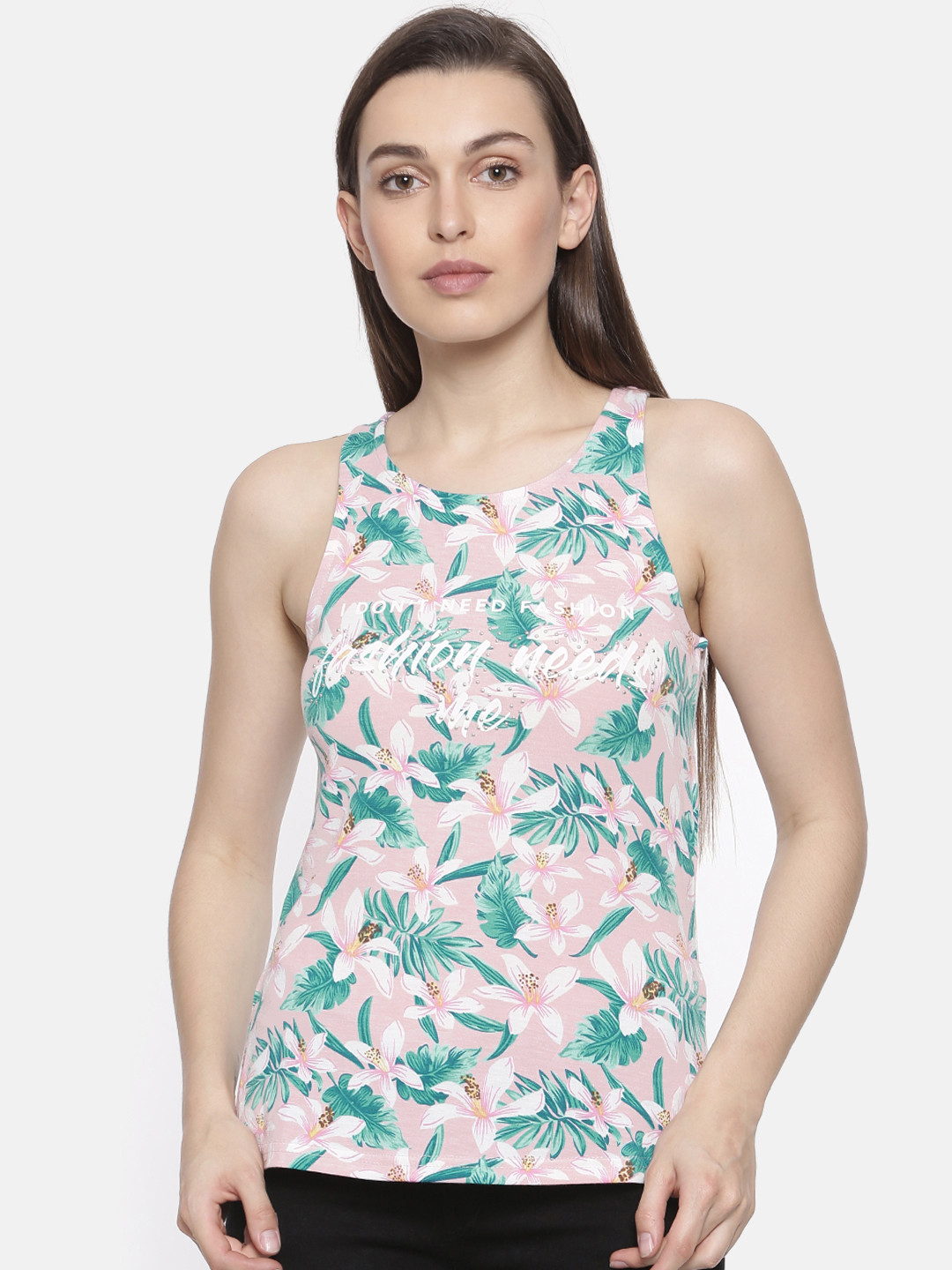 Deal Jeans Women Pink Floral Printed Tank Top