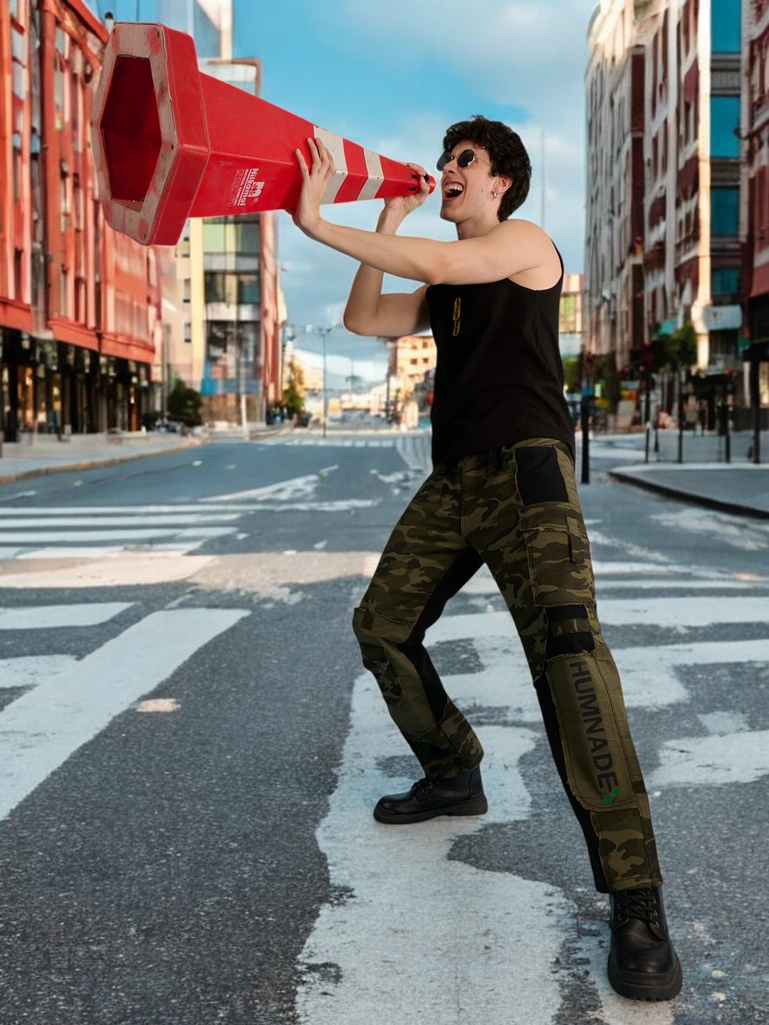 URA STREET Men Classic Relaxed Fit Highly Distressed Ripped Jeans