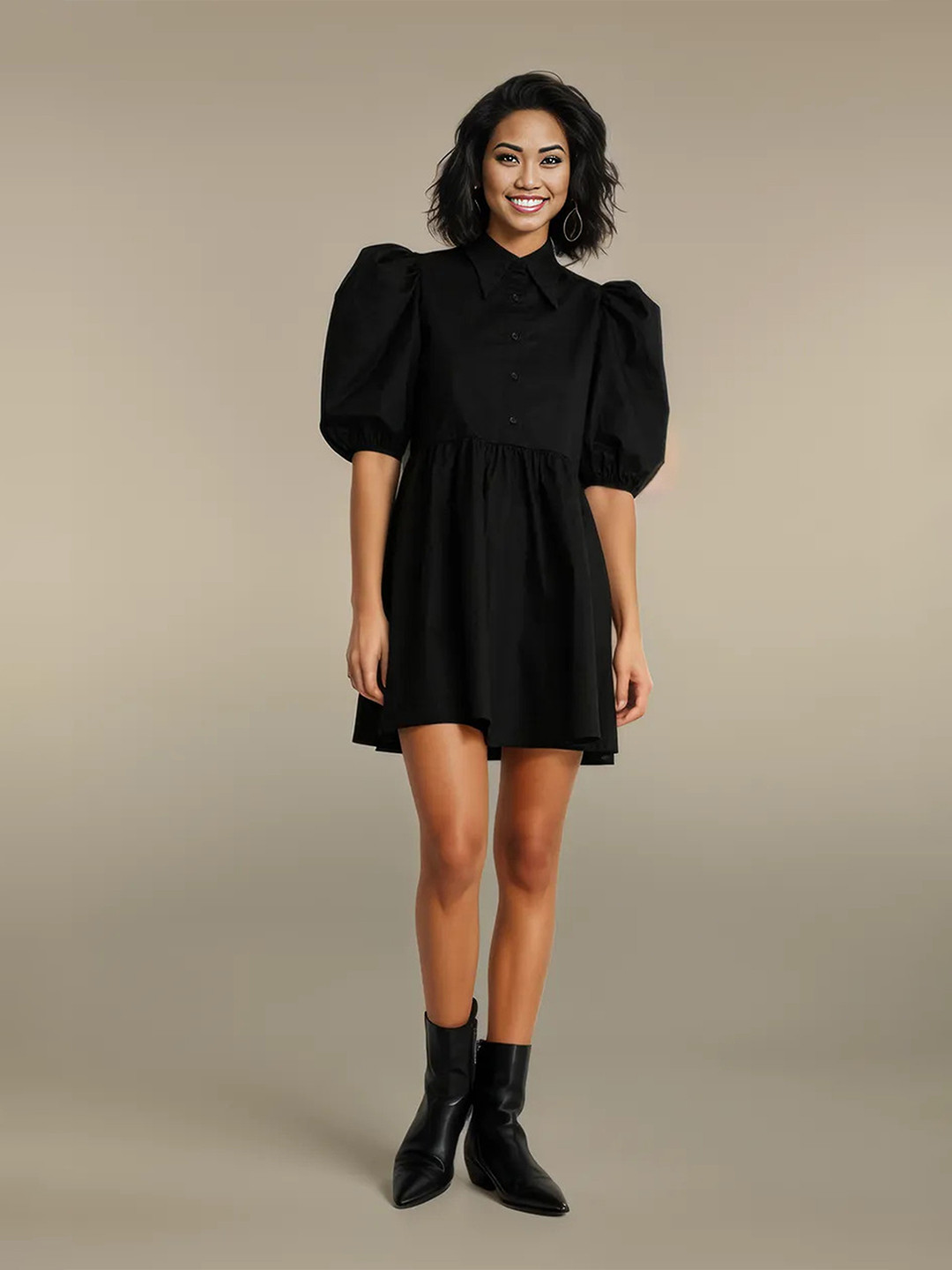 DressBerry Women's Black Solid Poly Rayon Short Dress