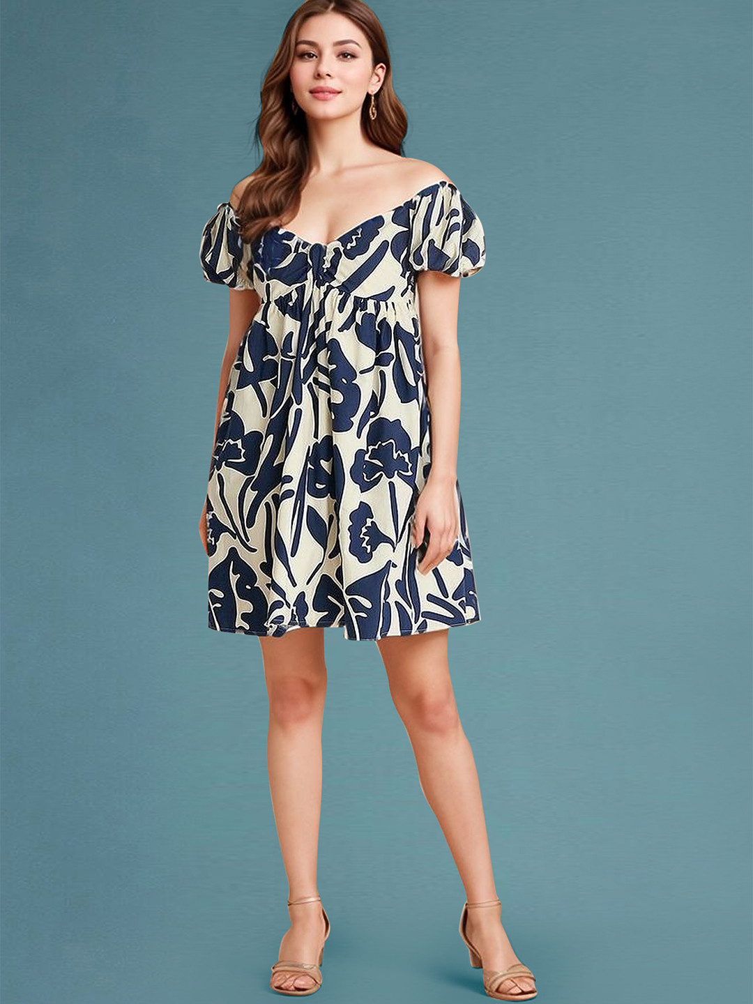 DressBerry Women's Dark Grey Blue FLORAL Poly Rayon Mini Dress