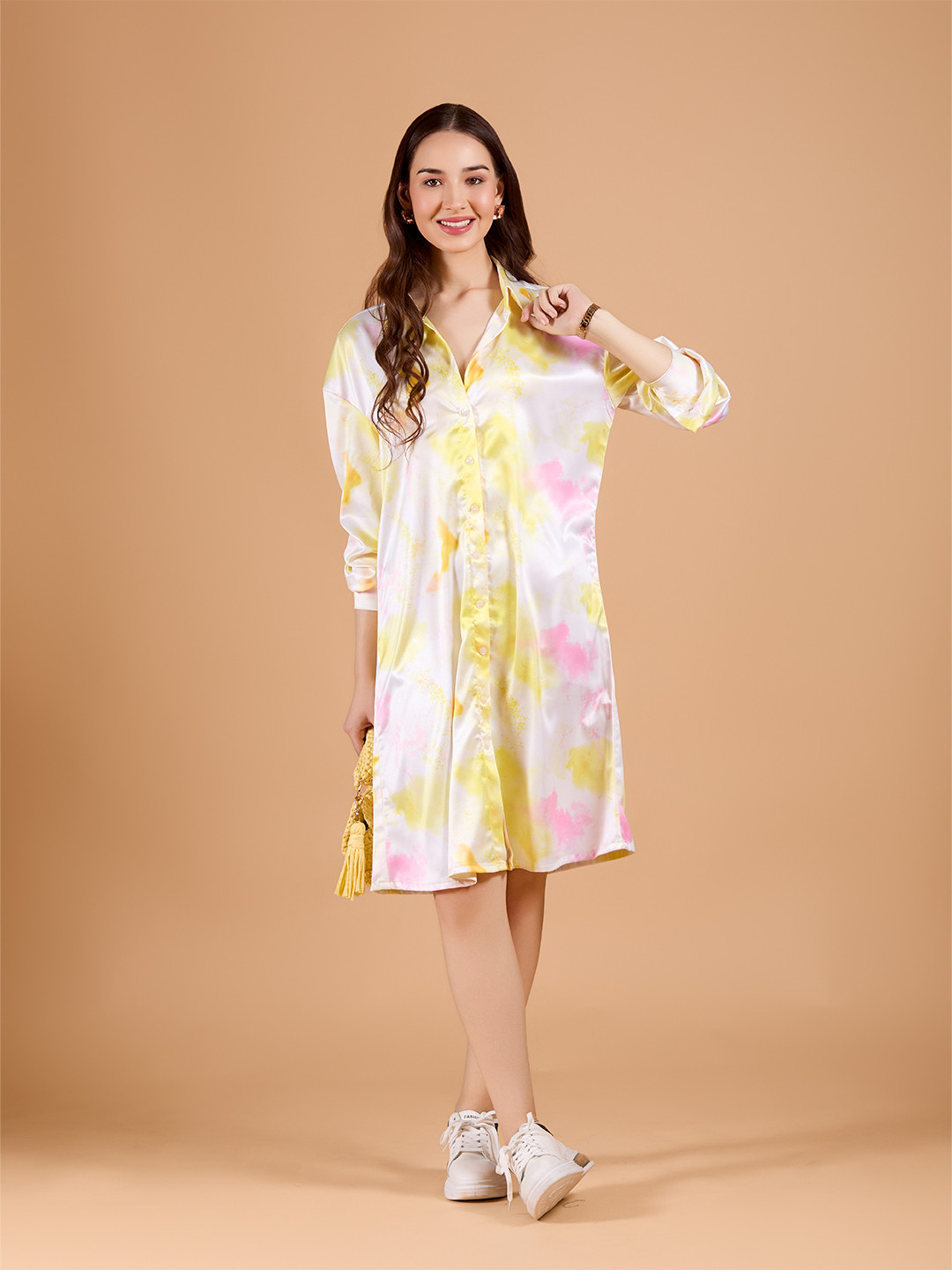 DressBerry Women's Multicolor Floral Poly Satin Above Knee Dress