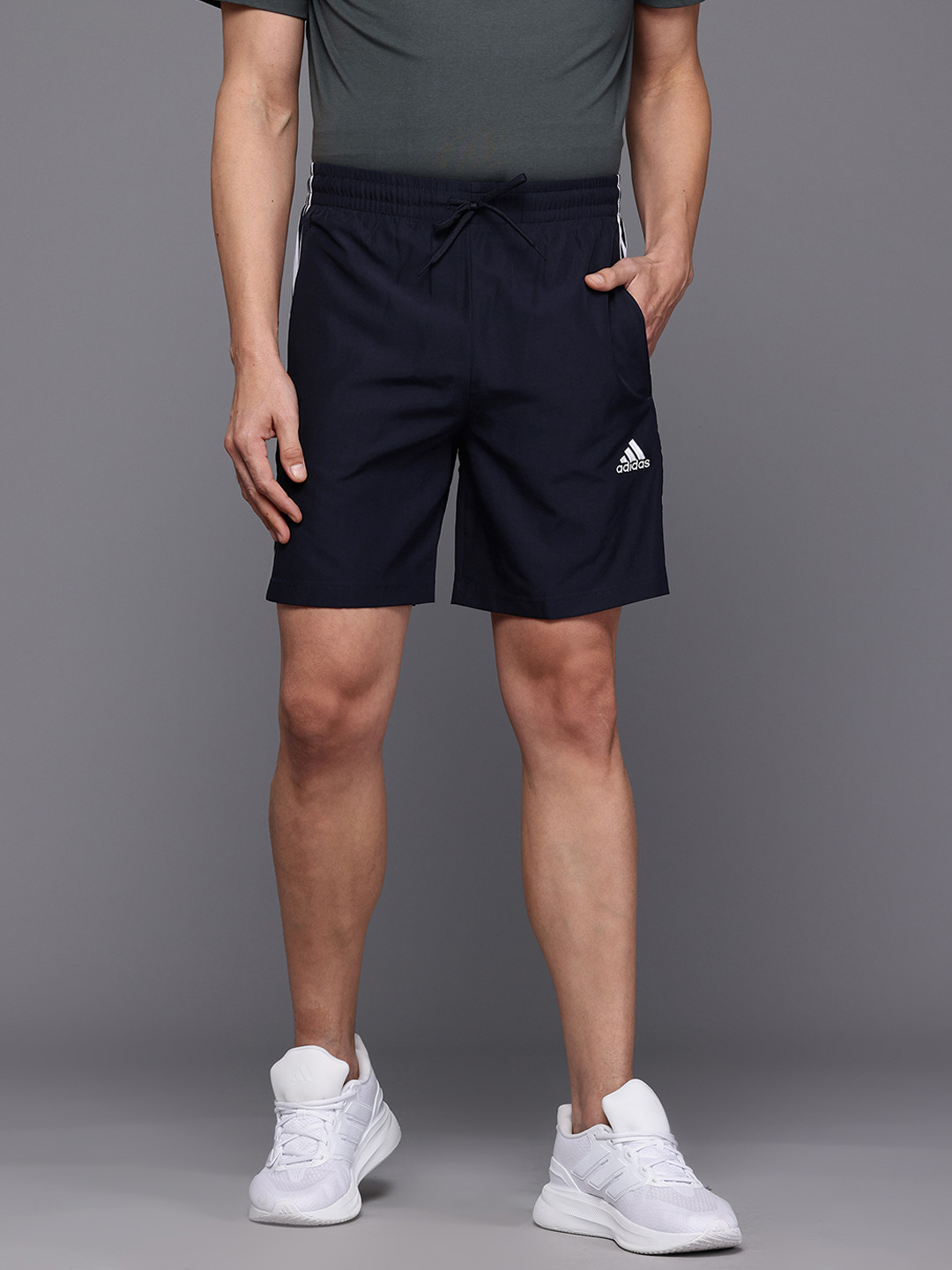 ADIDAS Men Minimal Brand Logo Print 3 Stripes Chelsea Training or Gym Sports Shorts