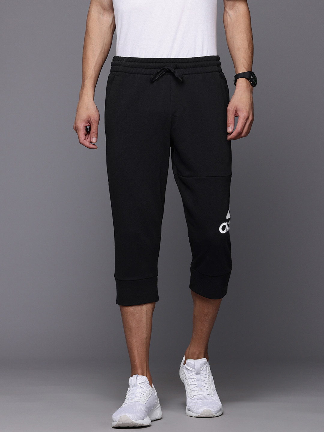 ADIDAS Men Brand-Logo Print Three-Fourth Length Running Track Pants