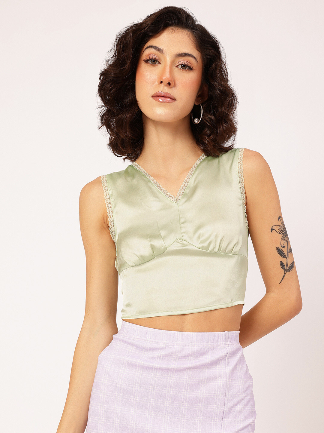 DressBerry Tie-Up Open Back Satin Empire Crop Top