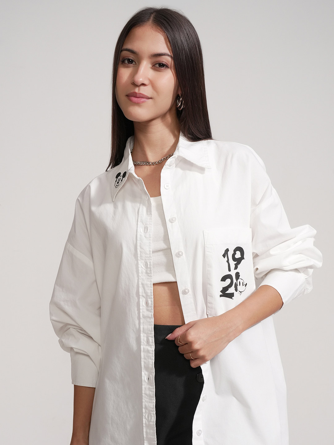 Tokyo Talkies Disney Women Mickey Mouse Printed Oversized Shirt