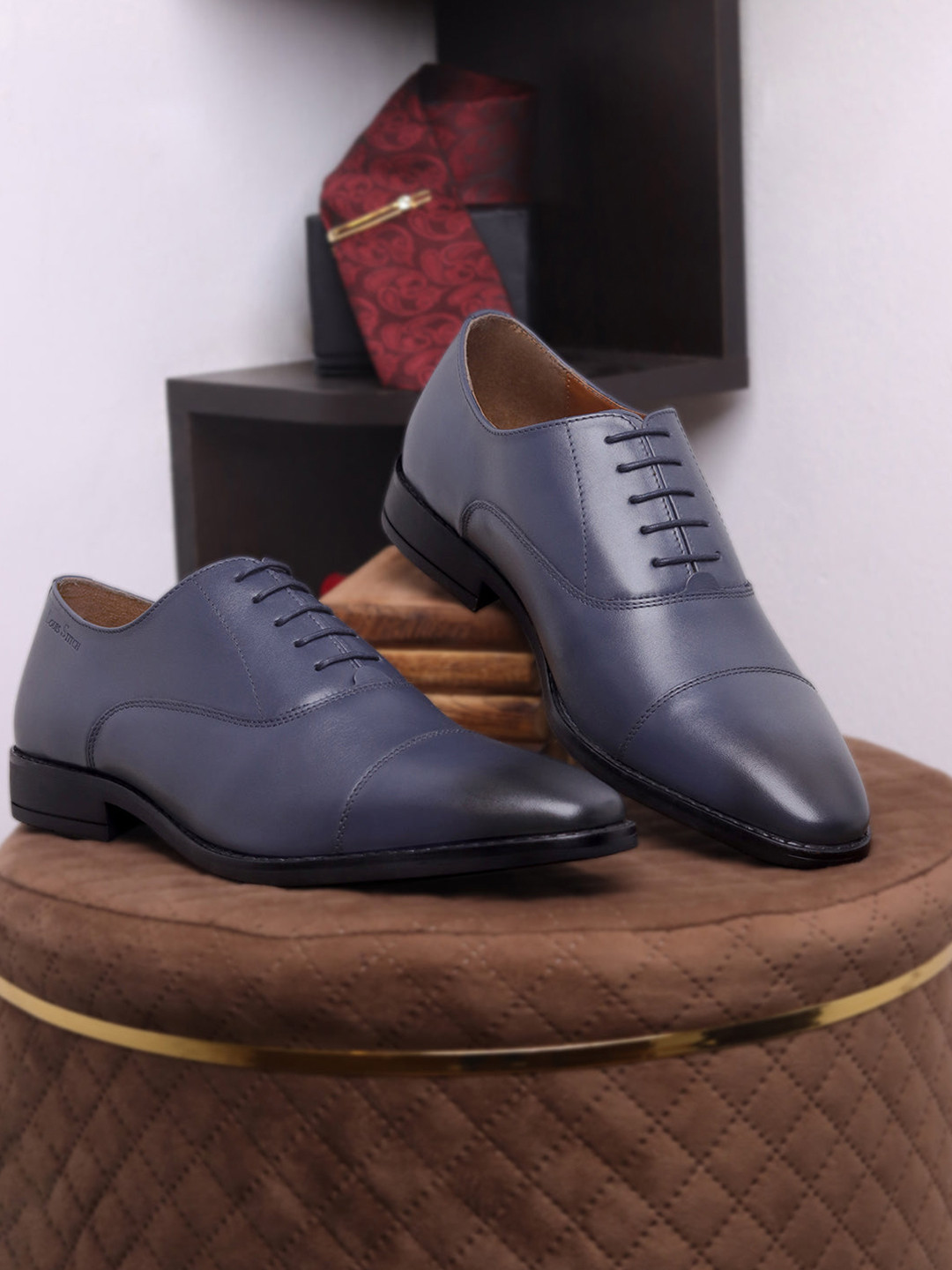 LOUIS STITCH Men Blue Premium Egyptian Crust Leather Formal Derbys