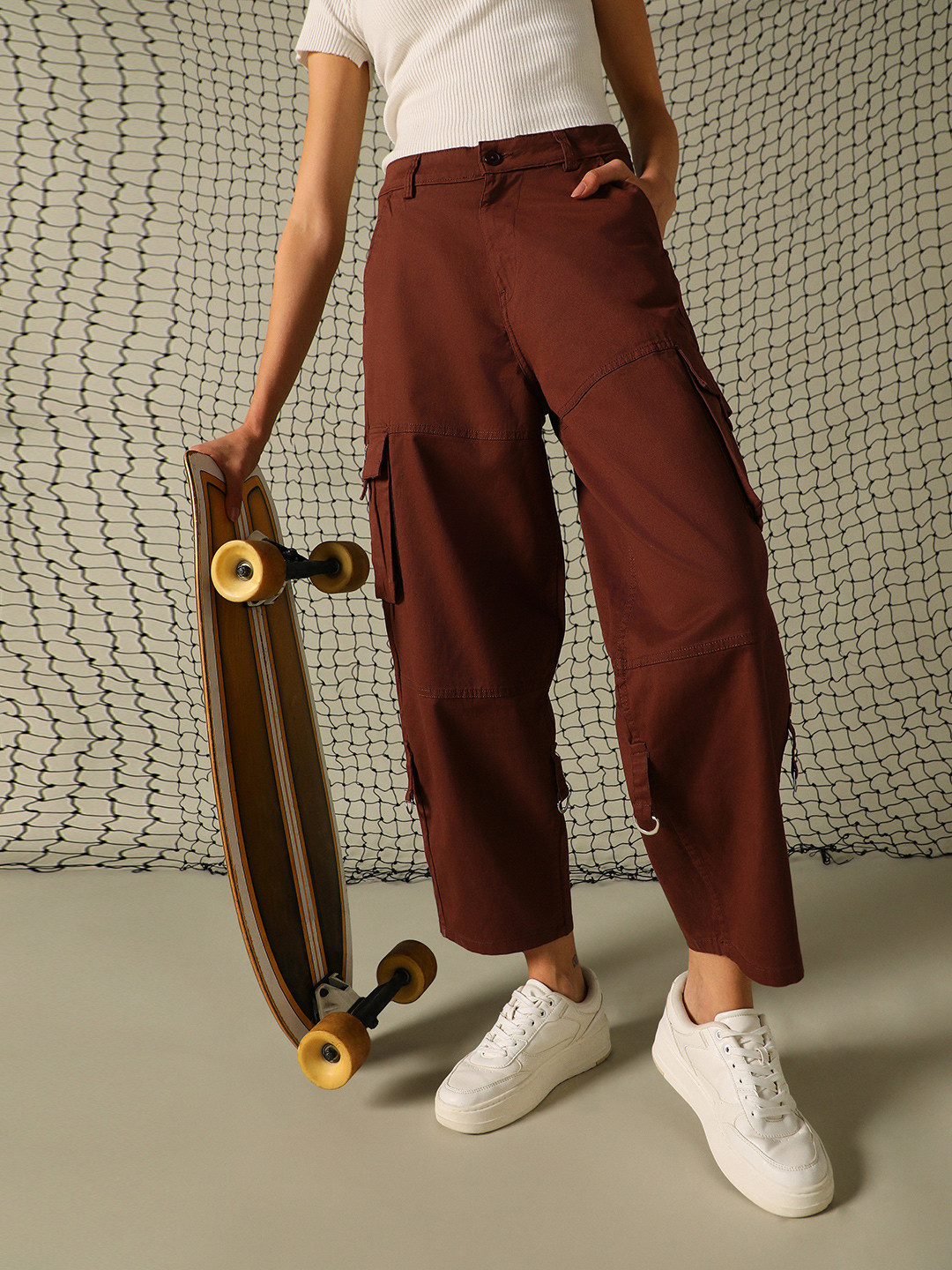 Hubberholme Women Relaxed Straight Leg Mom Fit High-Rise Easy Wash Trousers