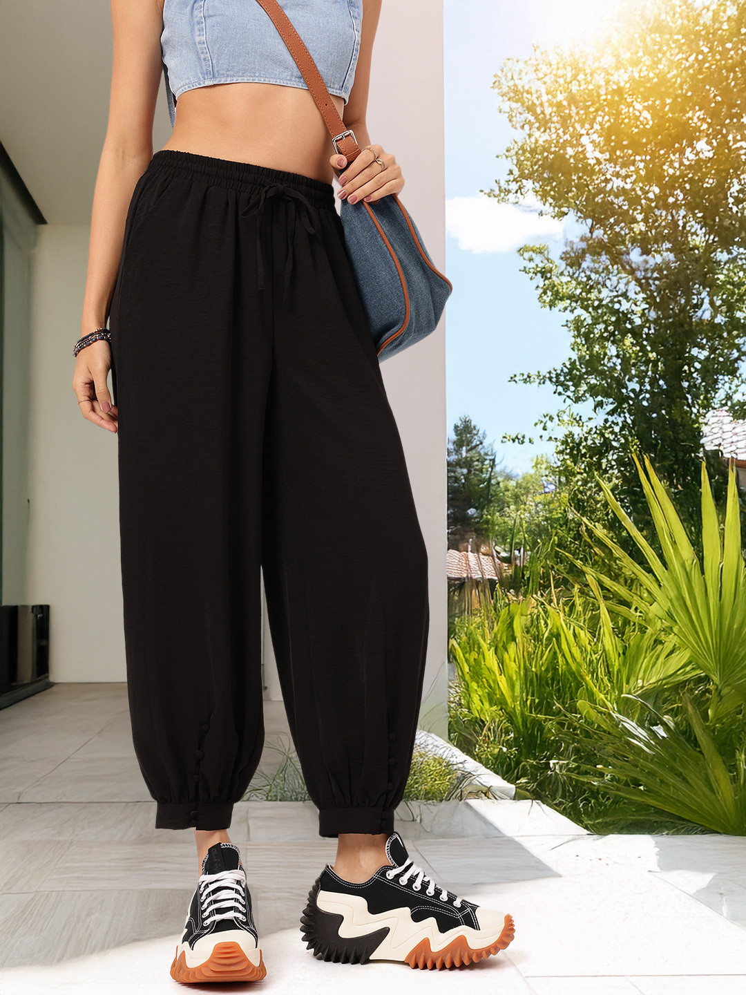 DressBerry Women Cropped Button-Cuffs Jogger