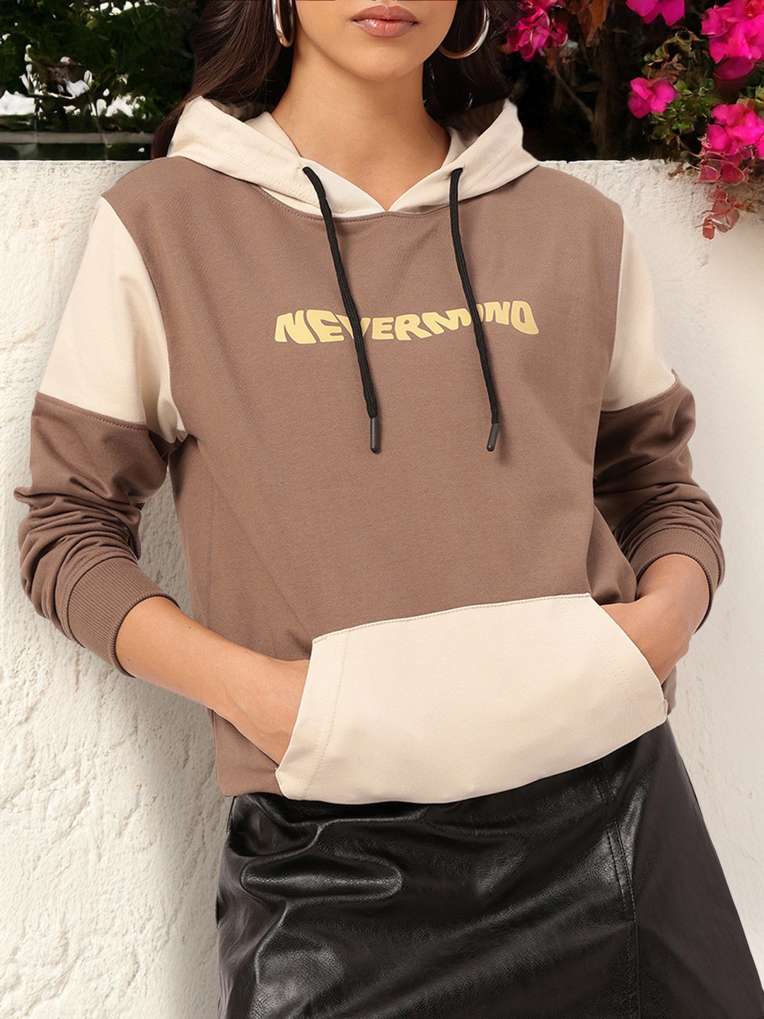 DressBerry Typography Printed Contrast Hood Sweatshirt