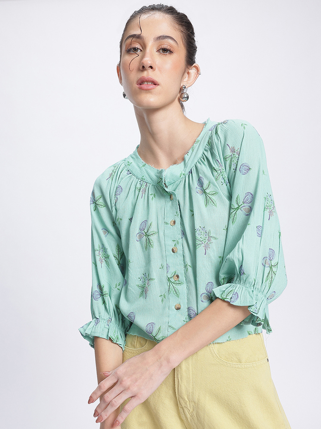 DressBerry Floral Raw Hem Shirt-Style Top