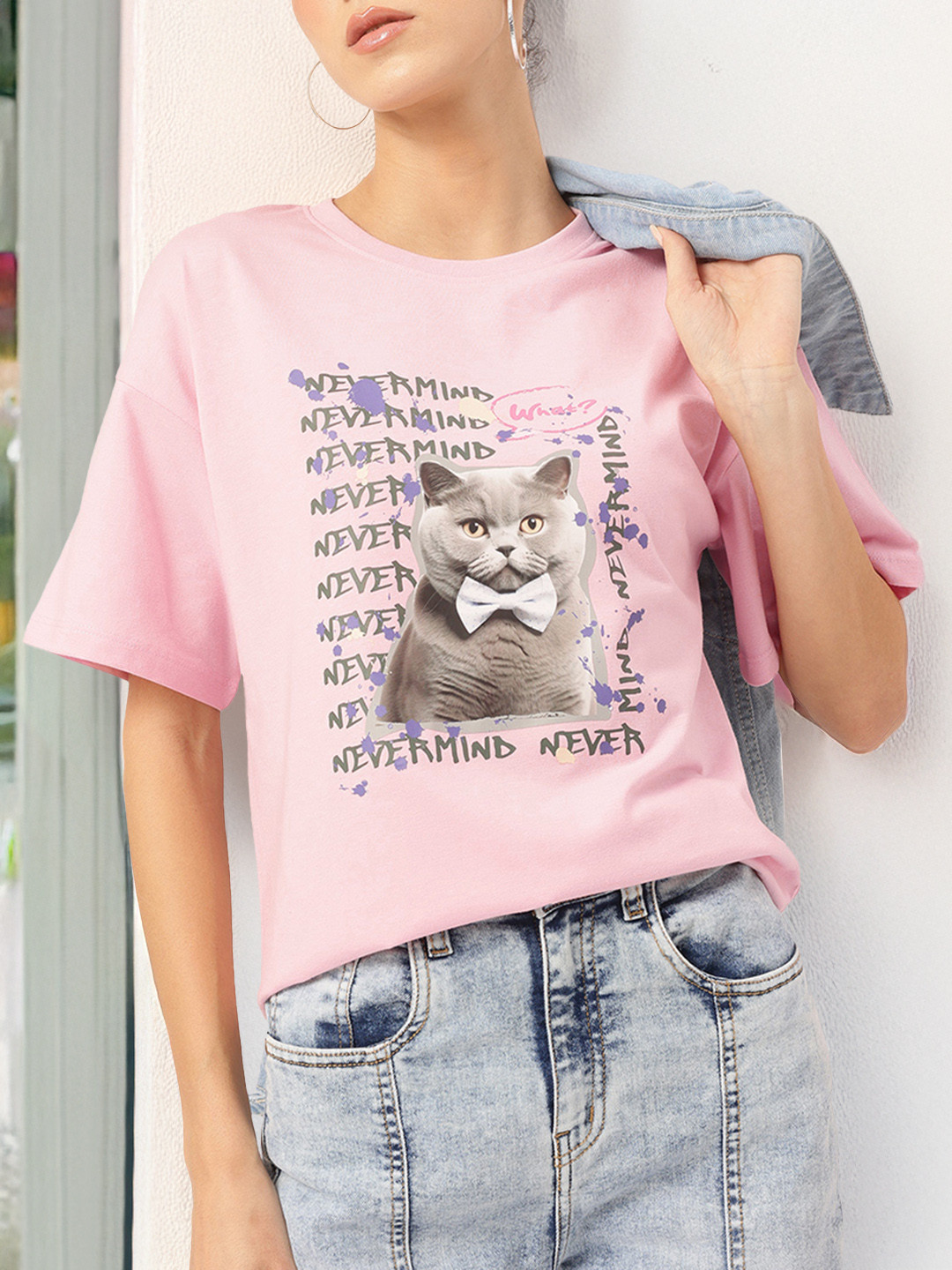 DressBerry Paws Prints Cat Printed Relaxed T-shirt