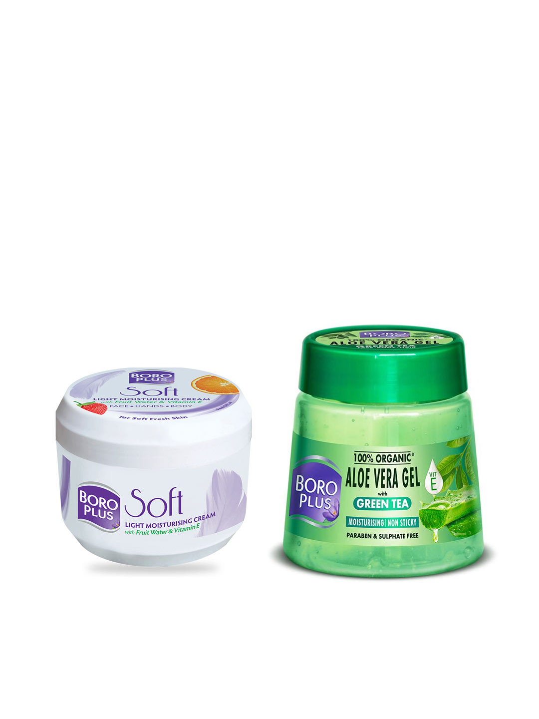 BOROPLUS Set of 1 Organic Aloe Vera Gel 200ml & 2 Soft Ayurvedic Antiseptic Cream 300ml