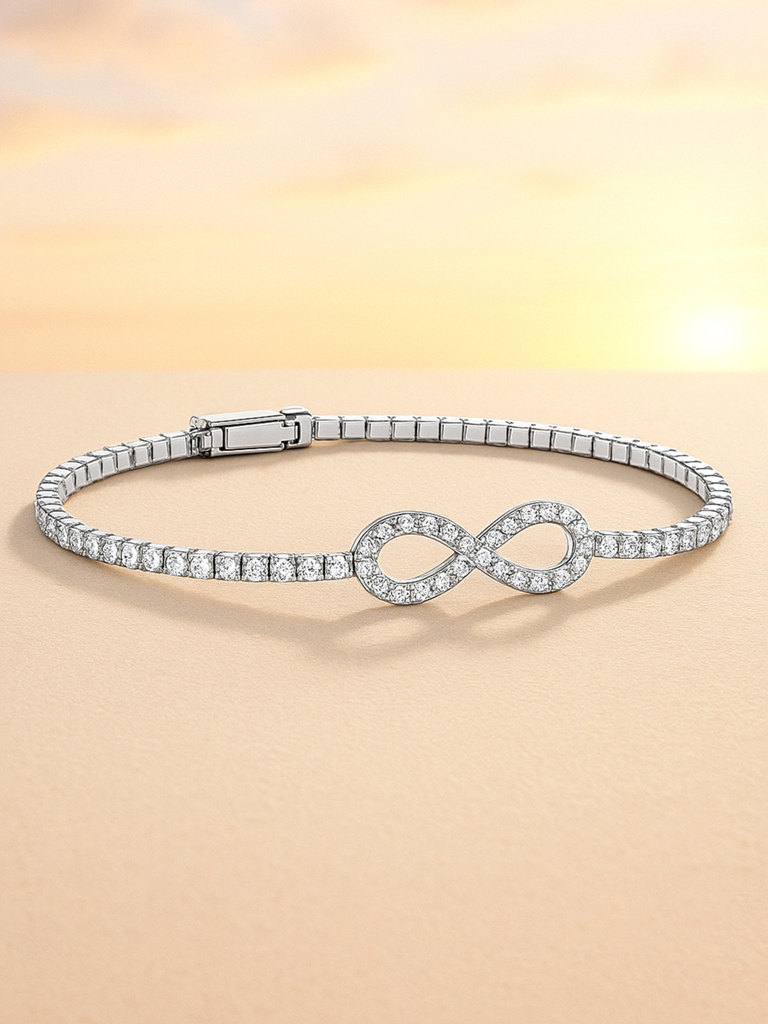 Rubans Rhodium Plated Cubic Zirconia Studded Premium Charm Bracelet