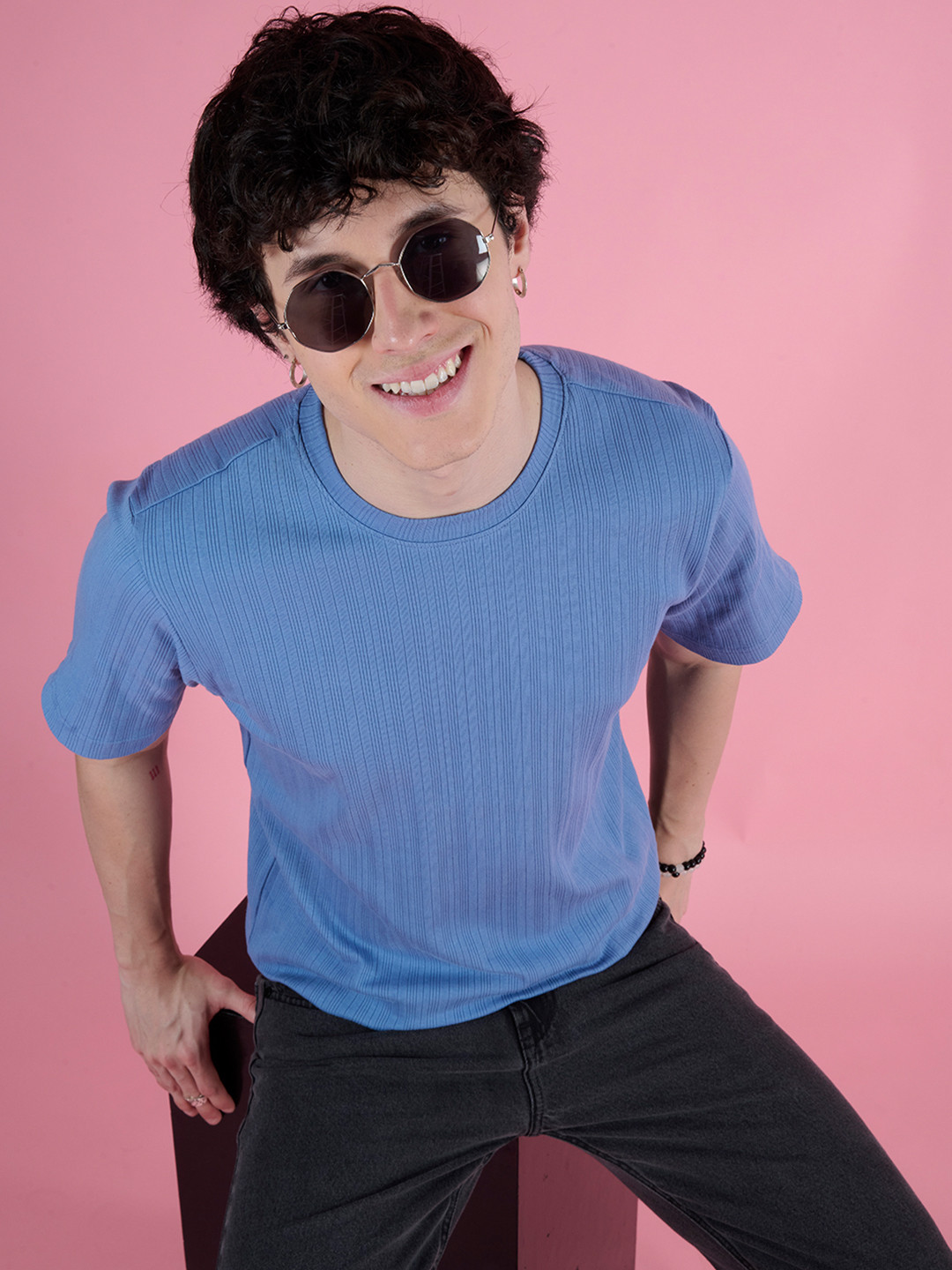 IVOC Men Self design Raw Edge T-shirt