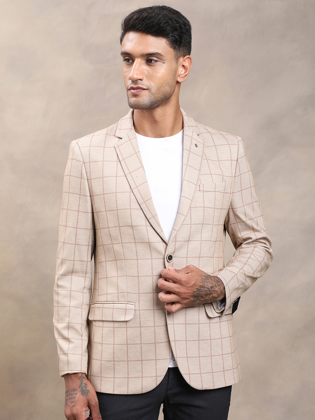 Turtle Checkered Single-Breasted Formal Blazer