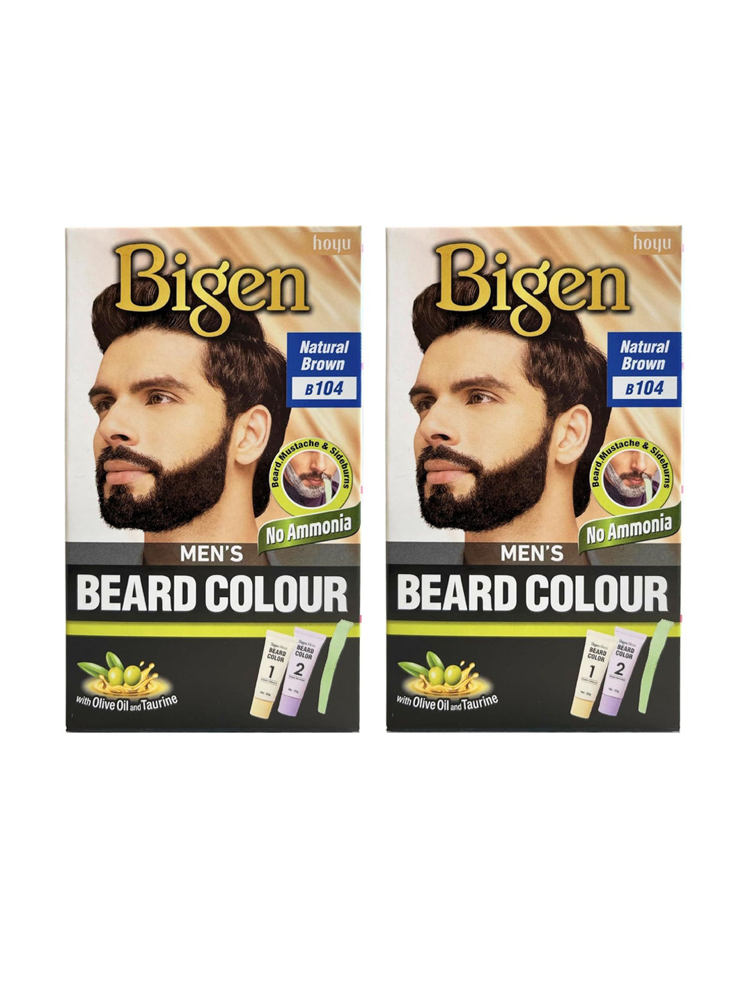 Bigen Set Of 2 Beard Color 40 g Each Natural Brown 104