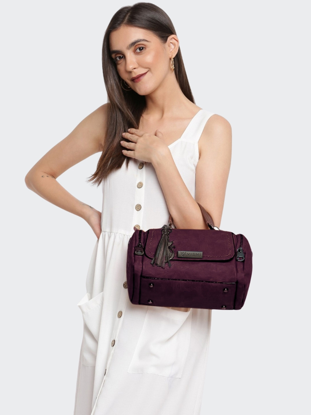 VISMIINTREND Women PU Structured Satchel Handheld Bag with Detachable Belt