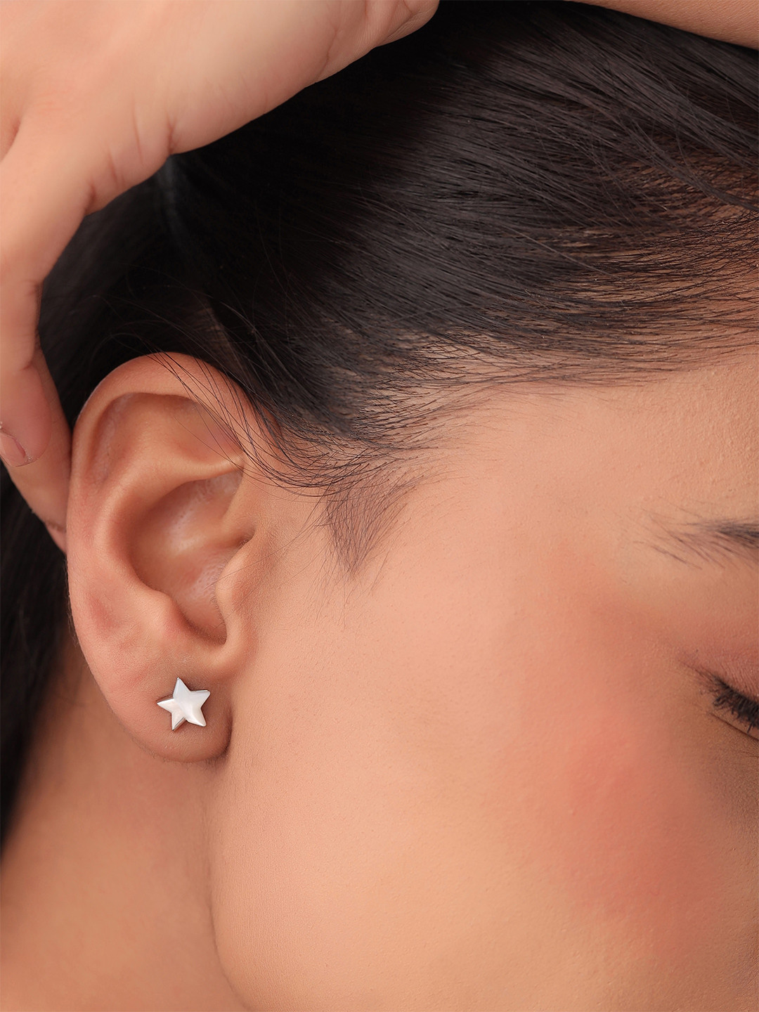 Kicky And Perky 925 Sterling Silver Rhodium-Plated Mother of Pearl Star Shaped Studs