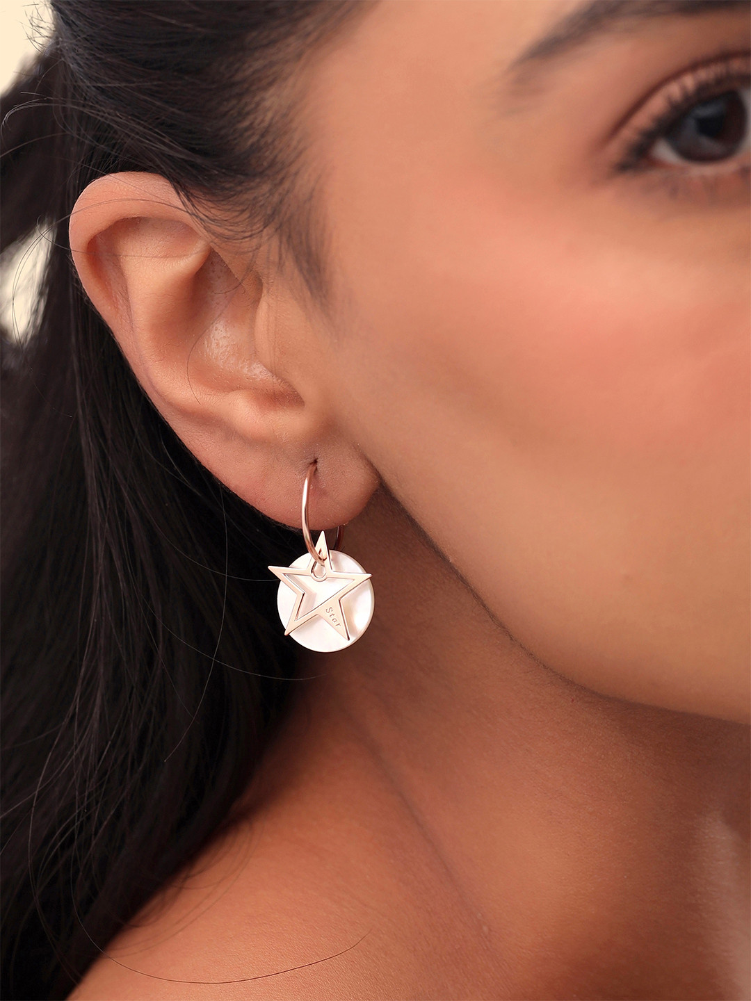 Kicky And Perky 925 Sterling Silver Rose Gold-Plated Star Shaped Half Hoop Earrings