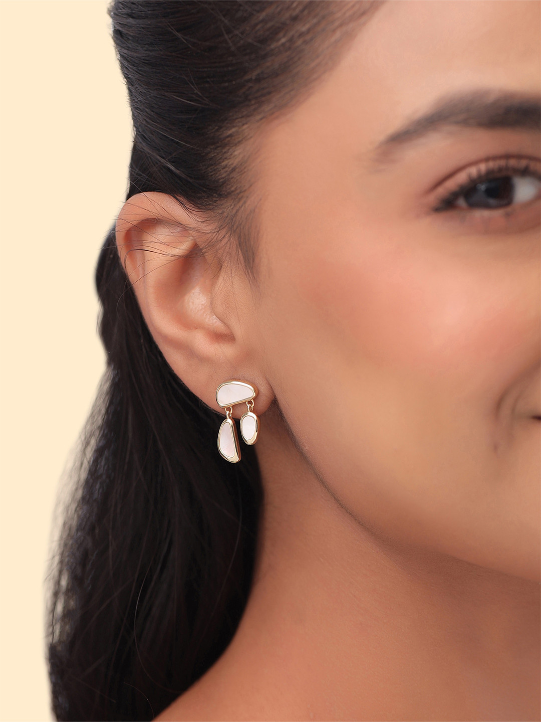Kicky And Perky Gold Plated 92.5 Sterling Silver Mother Of Pearl Studded Earrings