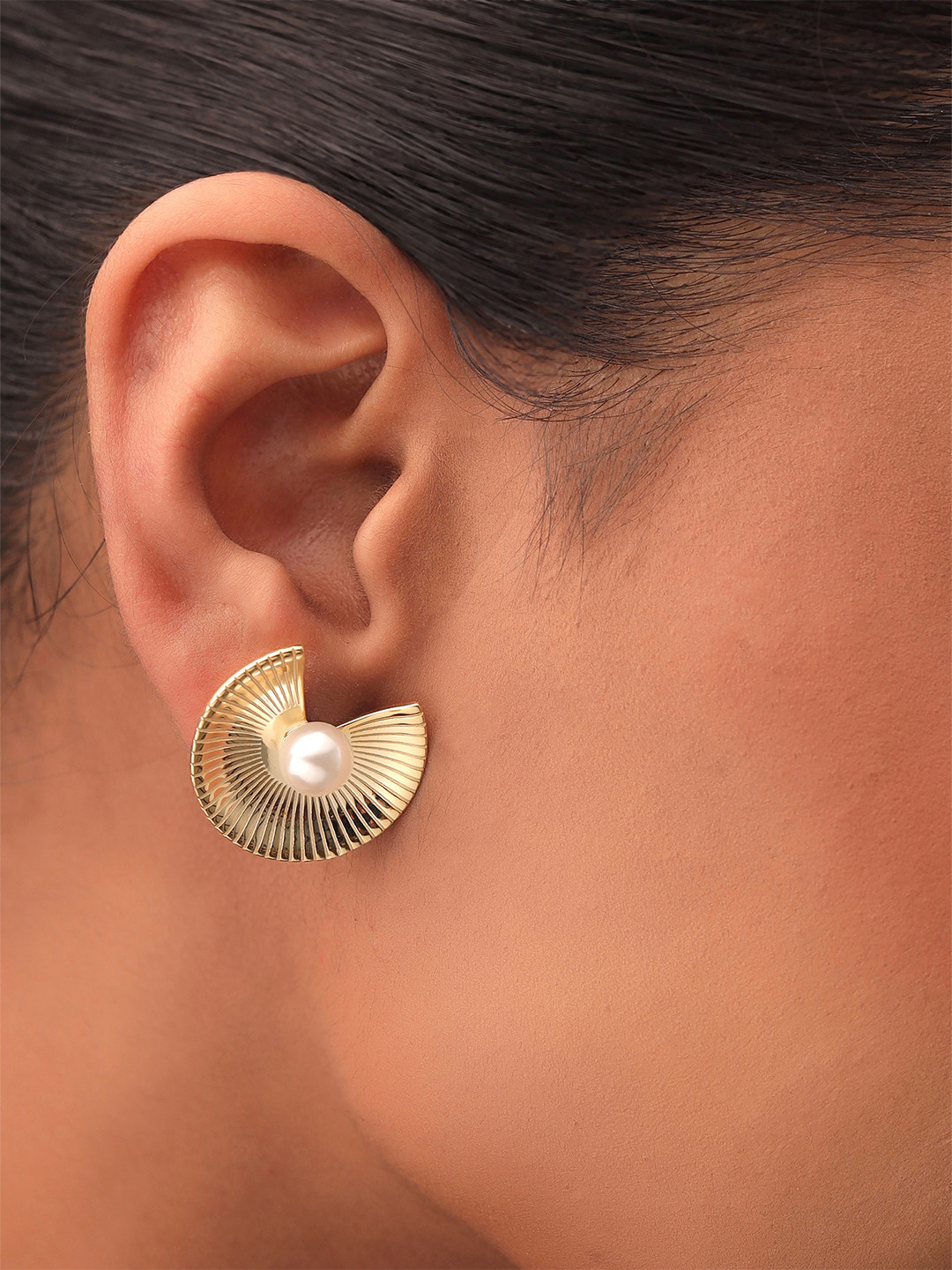 Kicky And Perky Gold Plated 92.5 Sterling Silver Mother Of Pearl Studded Earrings