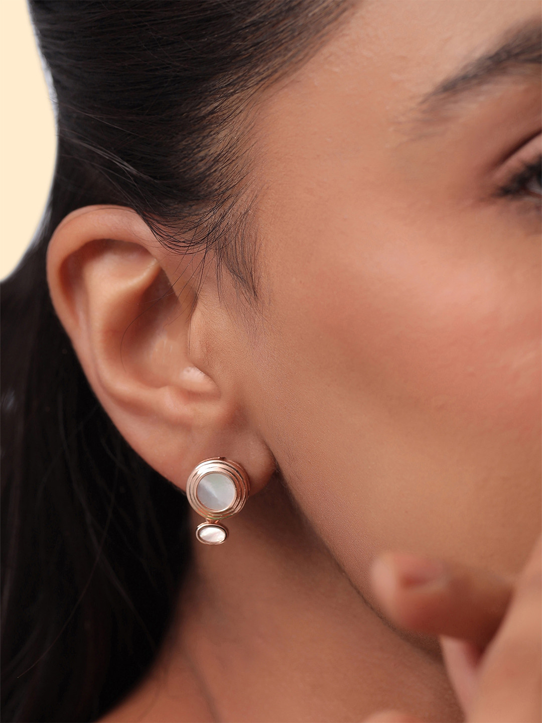 Kicky And Perky Rose Gold Plated 92.5 Sterling Silver Mother Of Pearl Studded Earrings