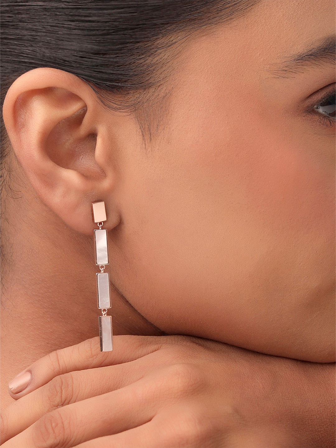 Kicky And Perky Rose Gold Plated 92.5 Sterling Silver Mother Of Pearl Studded Earrings