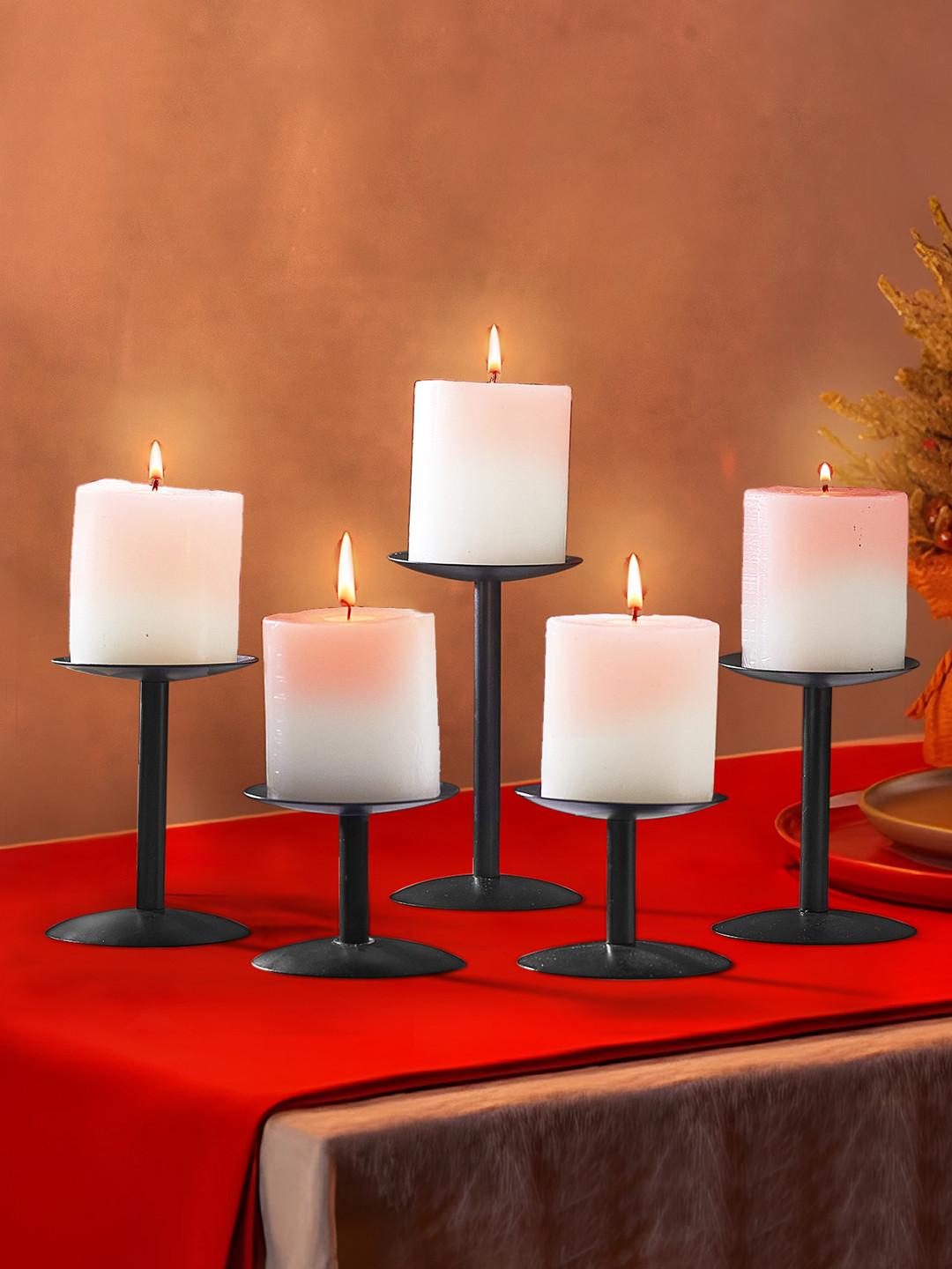 TIED RIBBONS Black 5 Pieces Candle Holder Plate Stand