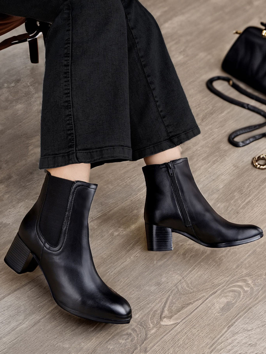 Bxxy Women Faux Zipper High Ankle Boots and Chelsea Boot
