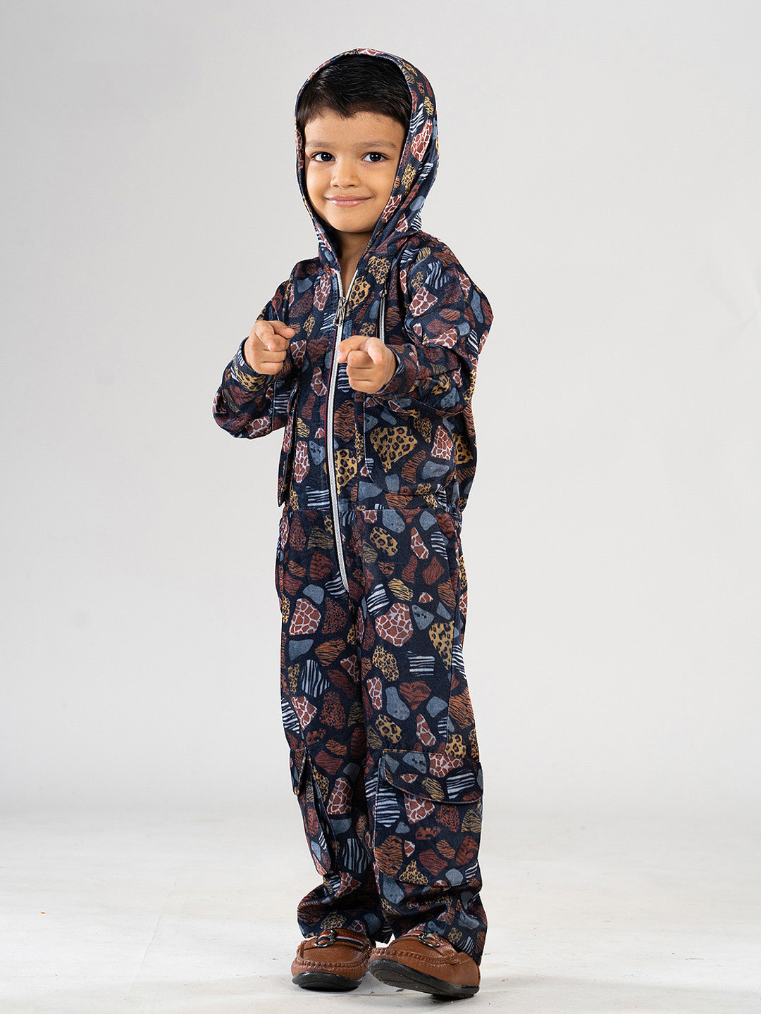 BAYA COUTURE Kids Animal Printed Cargo Party Jumpsuit