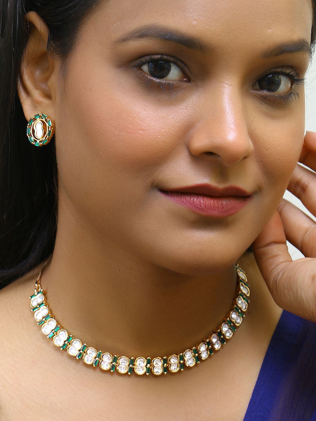 Adwitiya Collection Gold Plated Polki Kundan Studded Jewellery Set