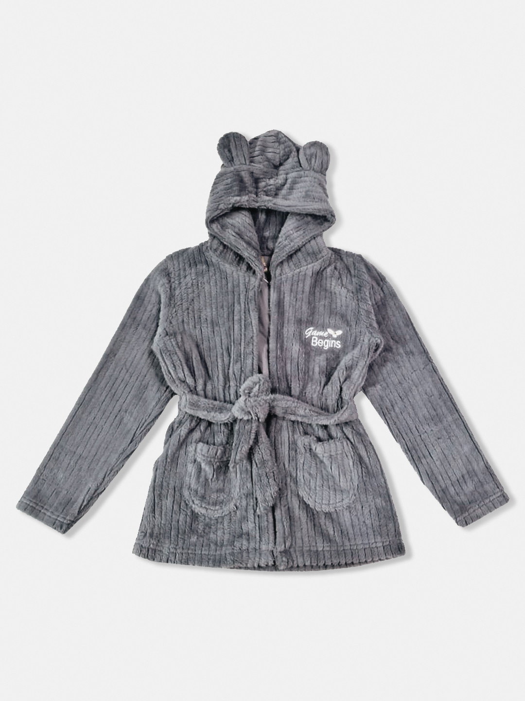 Here&Now X Game Begins Girls Self-Striped Fleece Fuzzy Longline Open Front Jacket