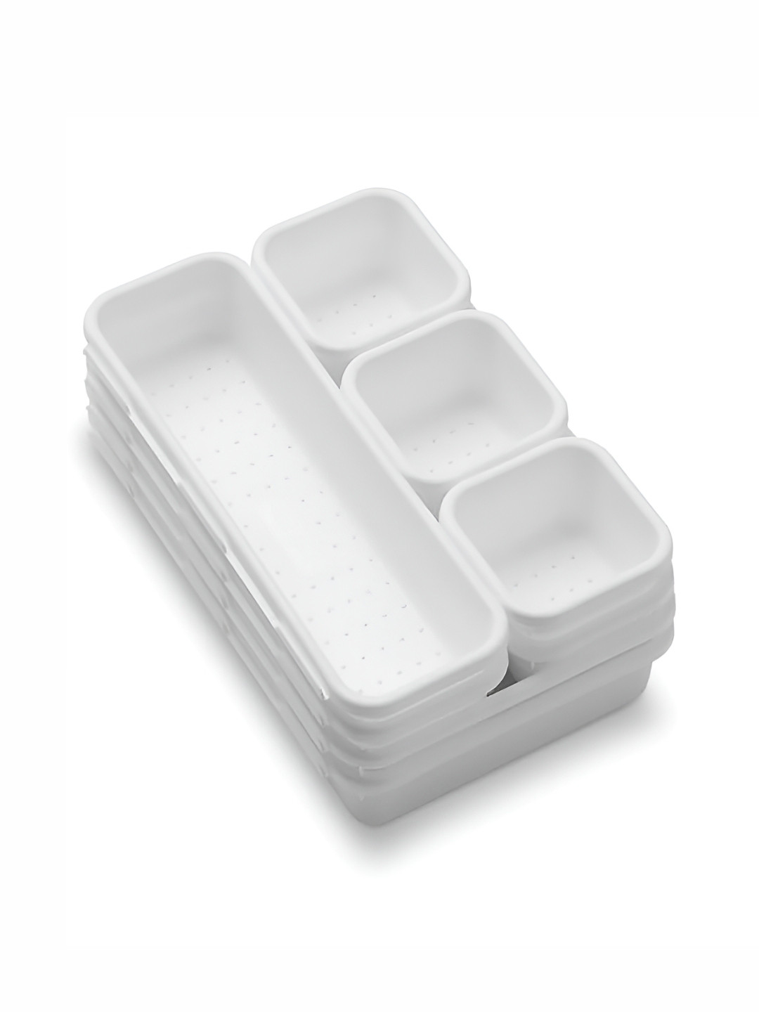 HOUSE OF QUIRK White 8 Pieces 3 Size Versatile Plastic Storage Box Set