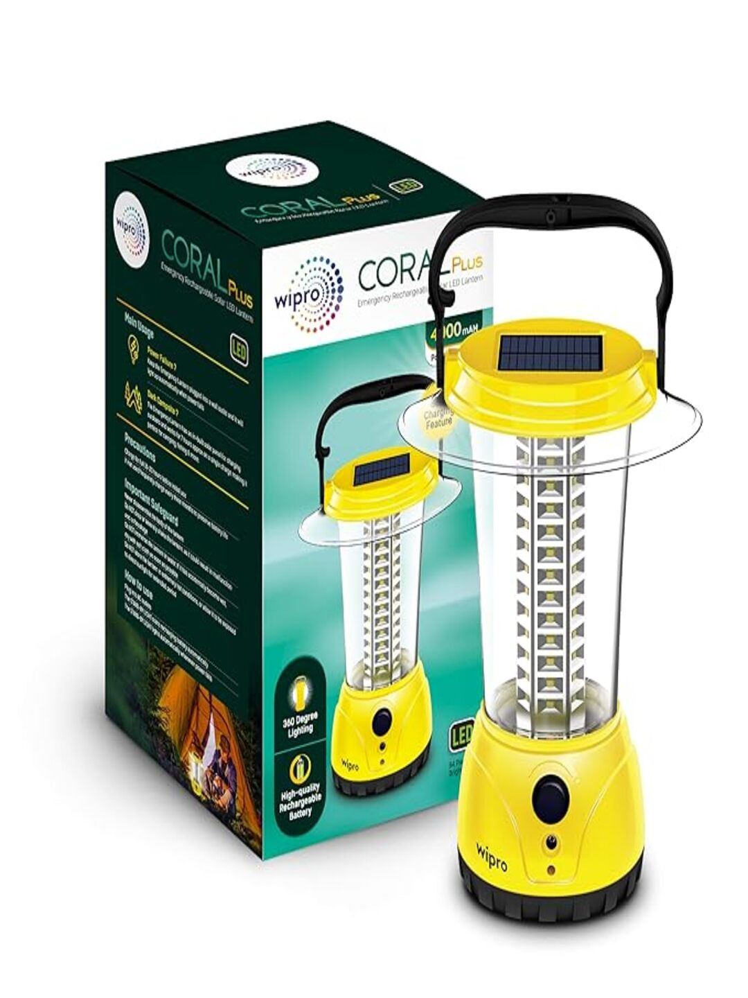 Wipro Yellow Acrylic Industrial Cylindrical Shaped Rechargeable Solar LED Table Lamp