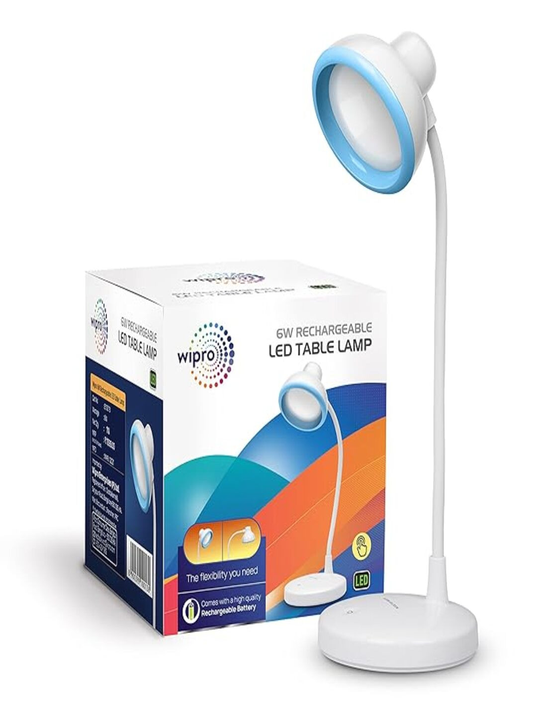 Wipro White Acrylic Contemporary Bell Shaped Re-Chargeable LED Table Lamp