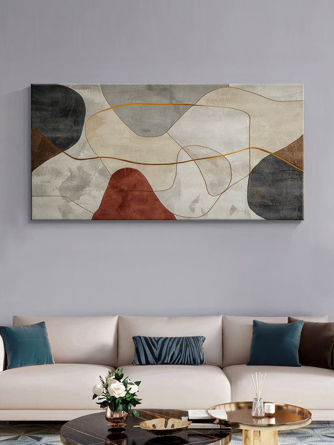 999Store Beige & Black Canvas Geometric Wall Painting