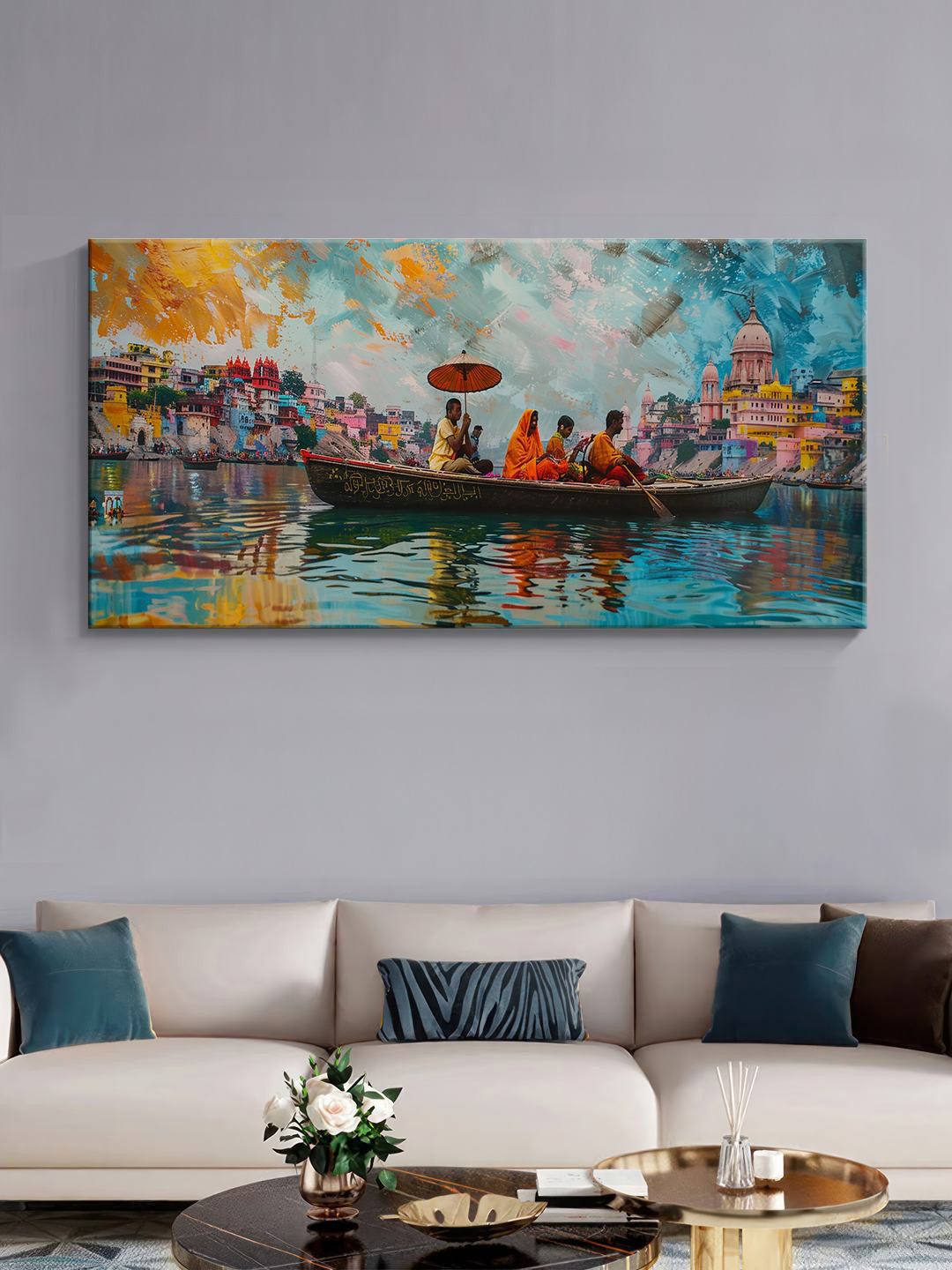 999Store Blue & Red Canvas Indian Scene Wall Art