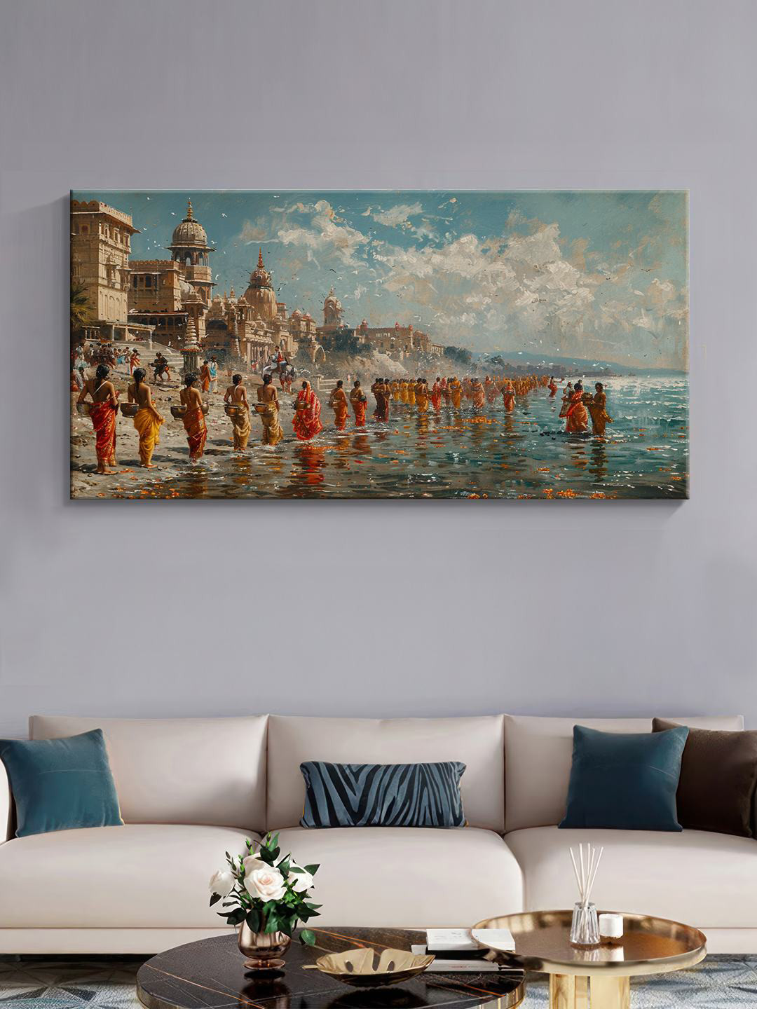 999Store Blue & Brown Canvas Cultural Wall Painting