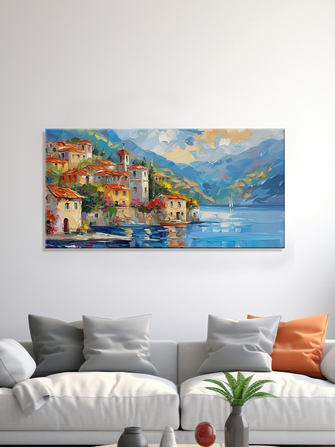 999Store Blue & Orange-Coloured Italian Coastal Canvas Wall Art