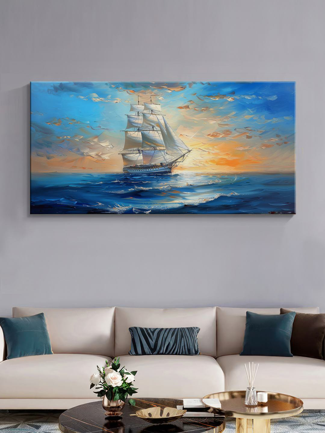 999Store Sailboat Canvas Wall Rectangle Paintings Wall Art - 48 x 24 In
