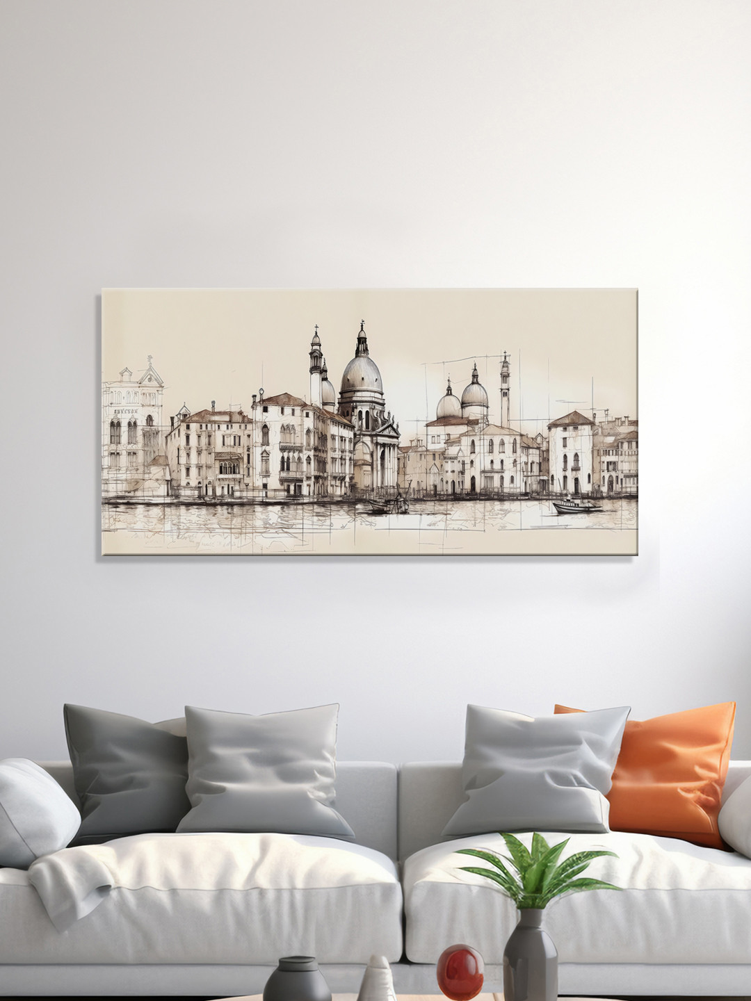 999Store Tan & Beige Canvas Vintage Wall Painting