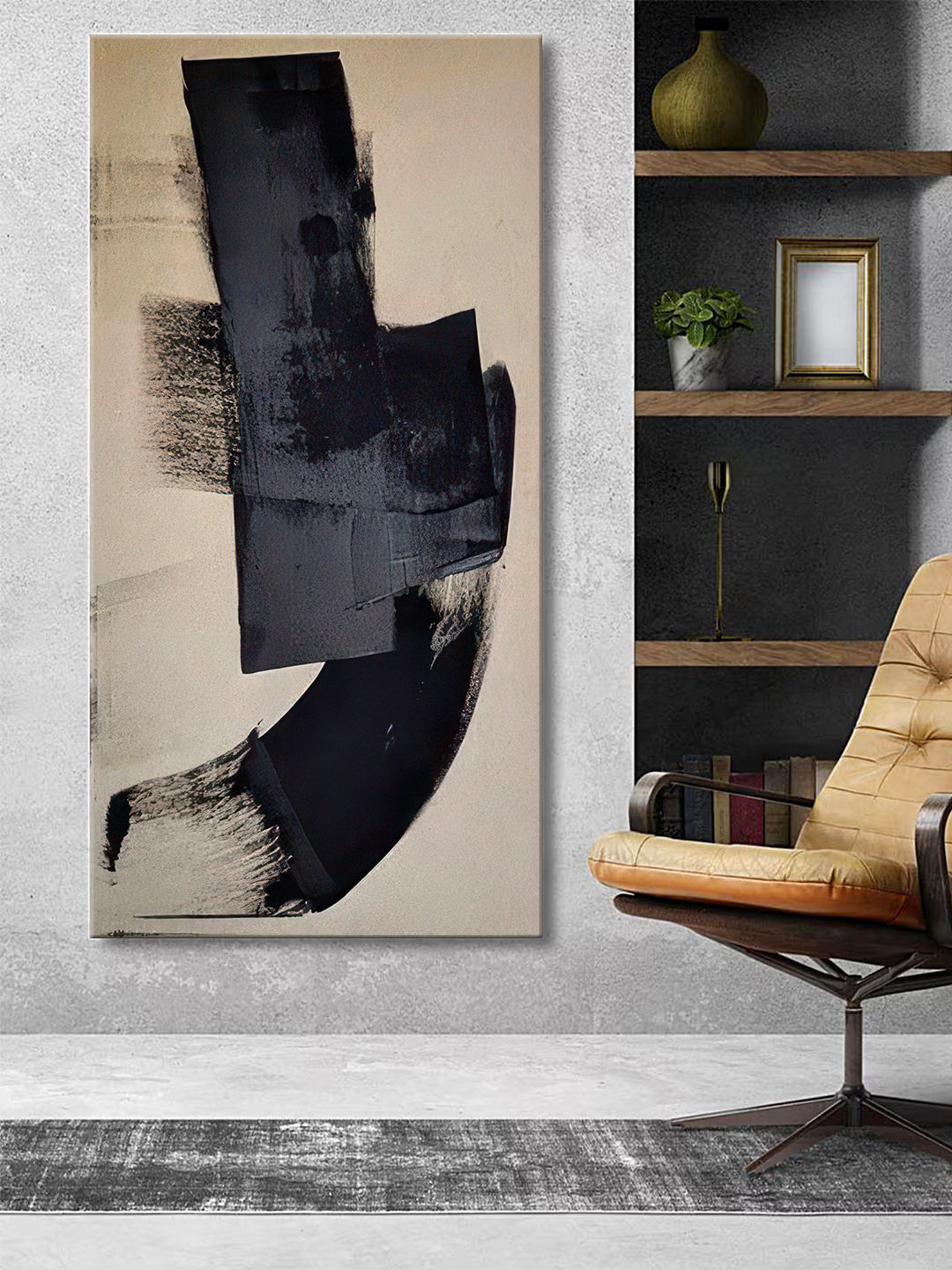 999Store Beige & Black Brush Stroke Canvas Wall Art