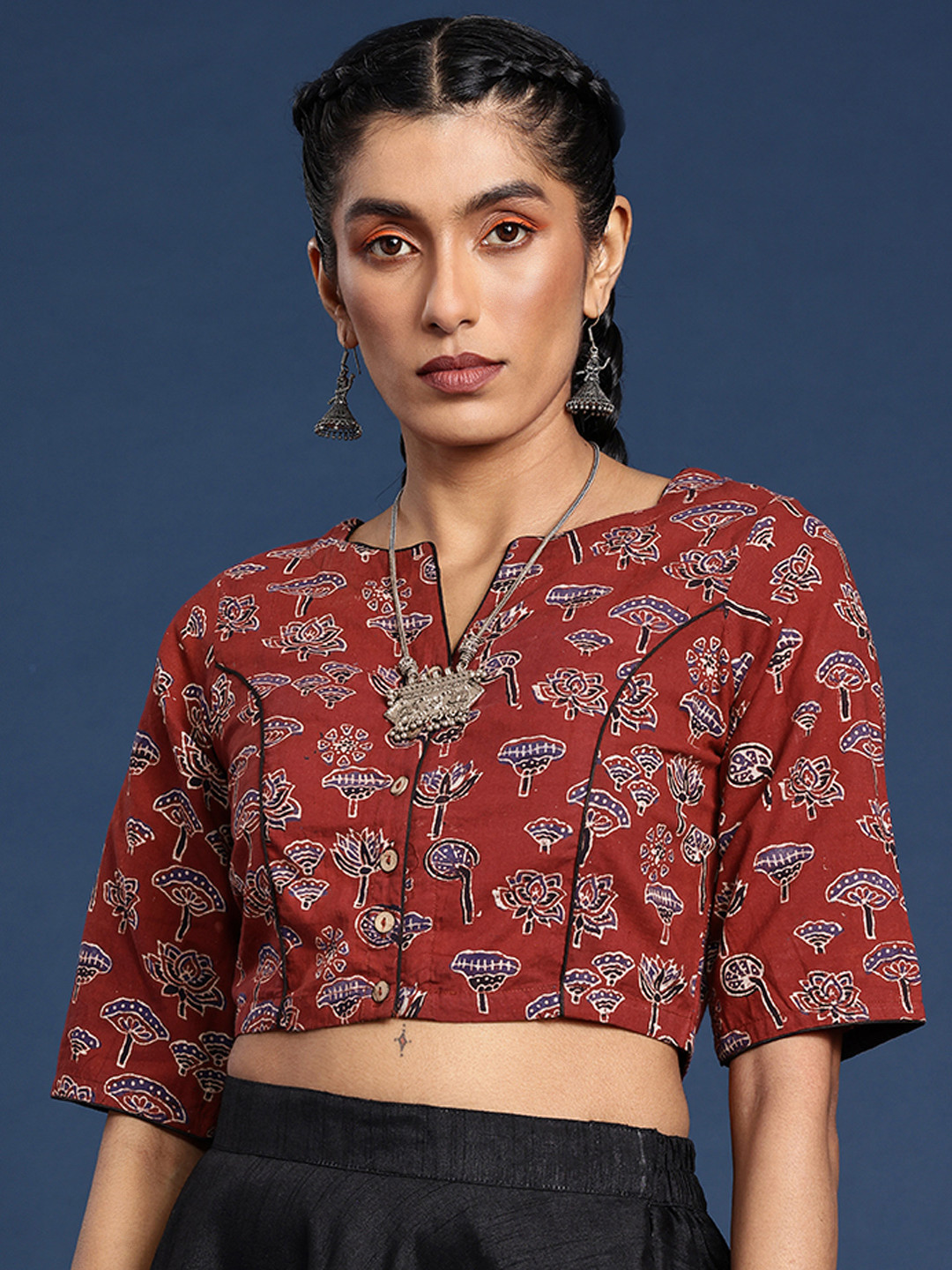 Taavi Hand Block Printed Cotton Non Paded Without Lining Blouse