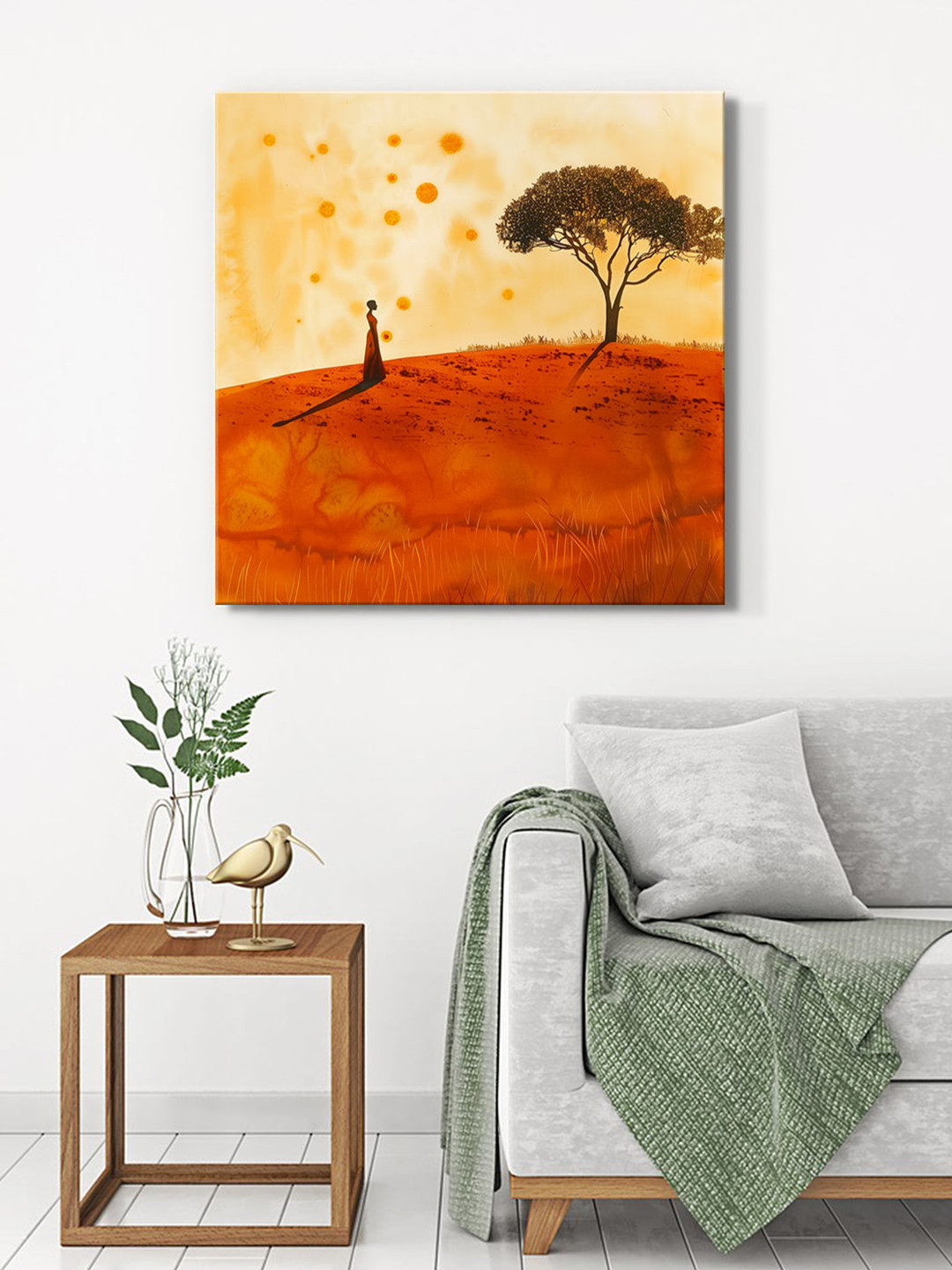 999Store Orange & Beige Under Tree Canvas Painting Wall Art