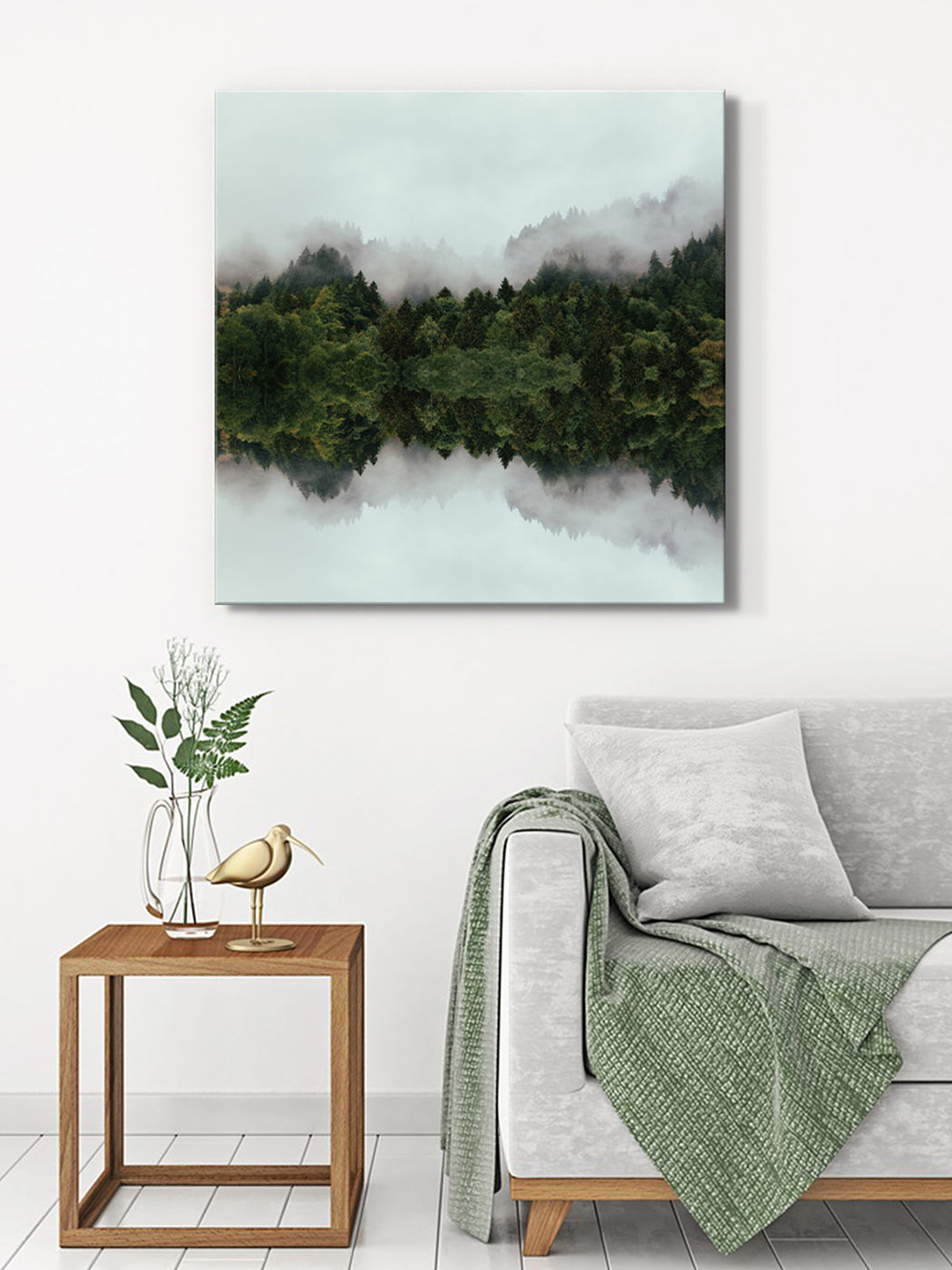 999Store White & Green Forest Reflection Canvas Wall Art