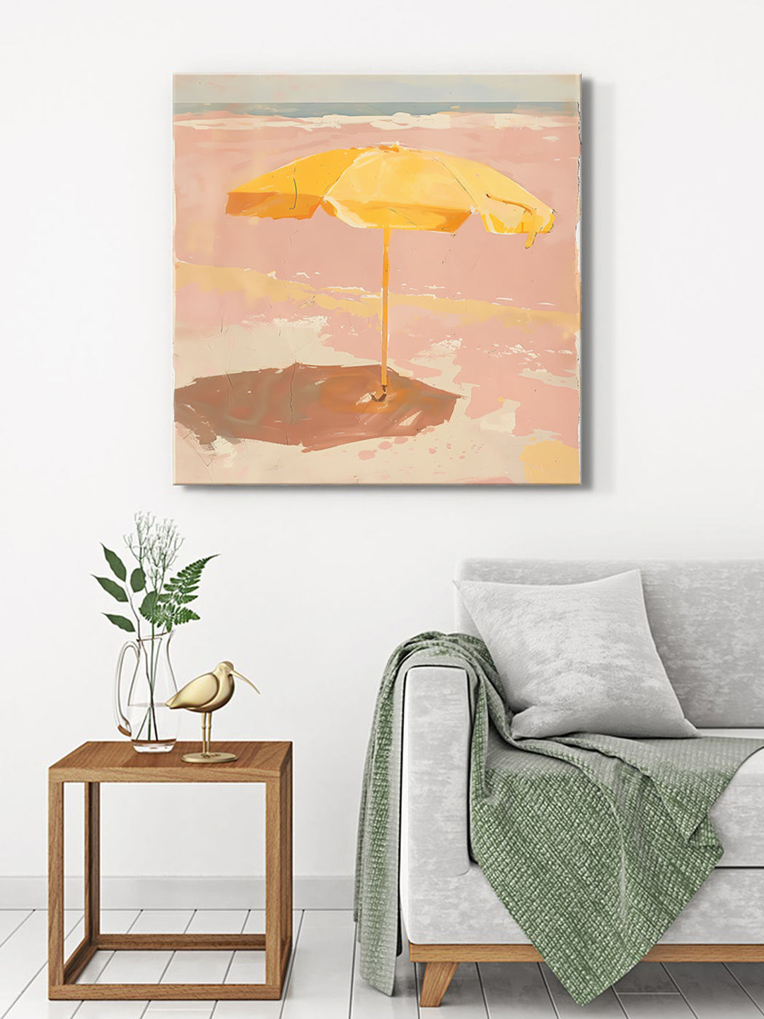 999Store Beige & Yellow Canvas Minimalist Beach Wall Art