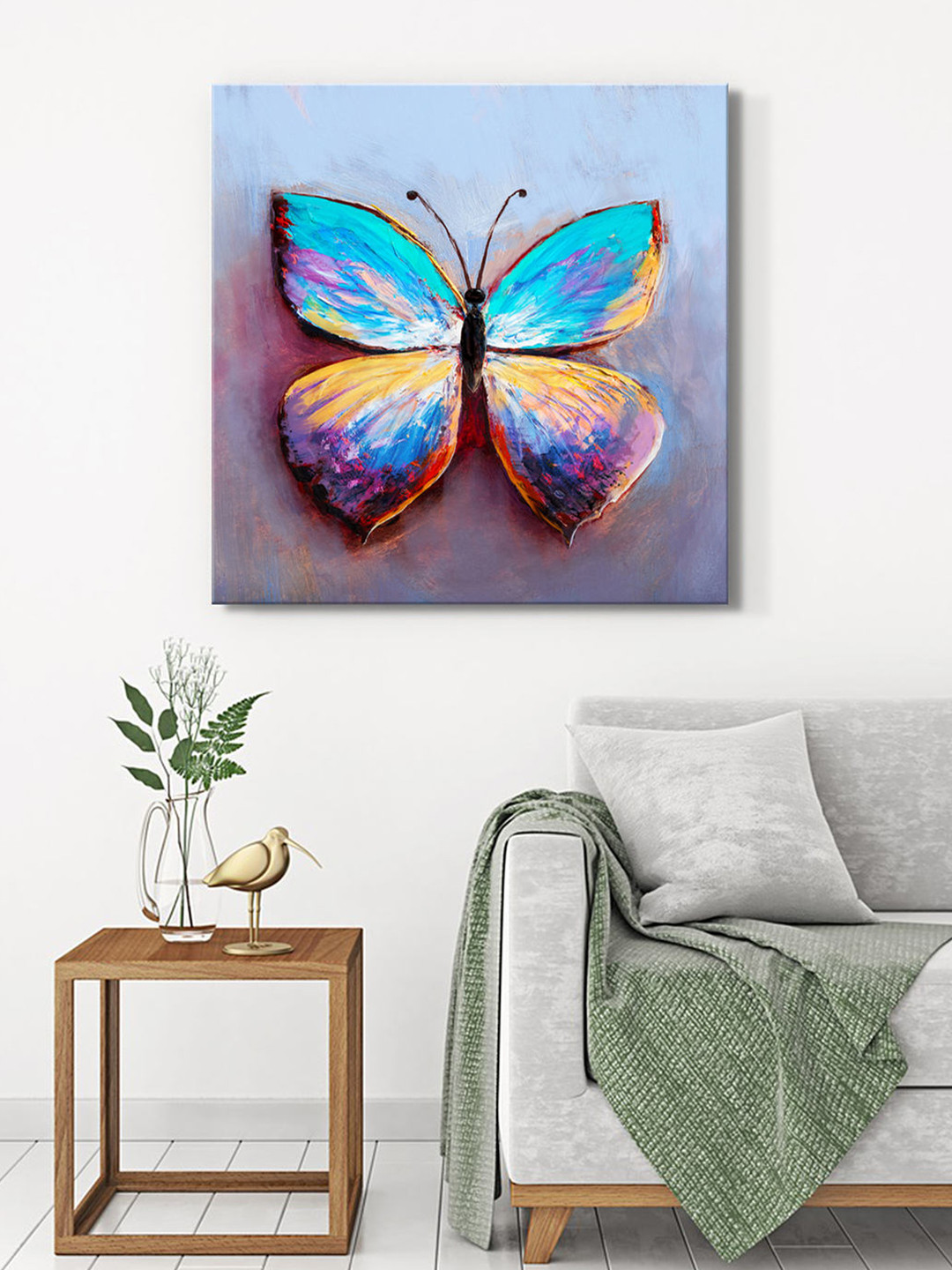 999Store Blue & Yellow Lion Under Stars Canvas Painting Wall Art